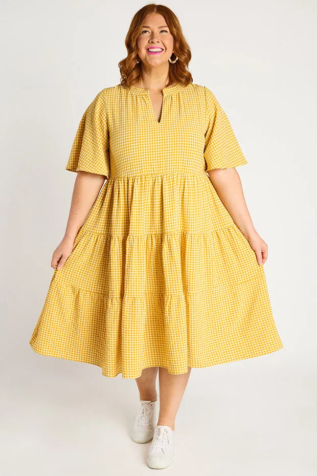 Birdie Gingham Yellow Dress