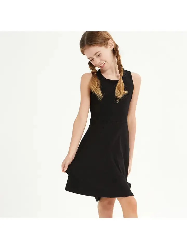 black cutout back sleeveless fit and flare dress