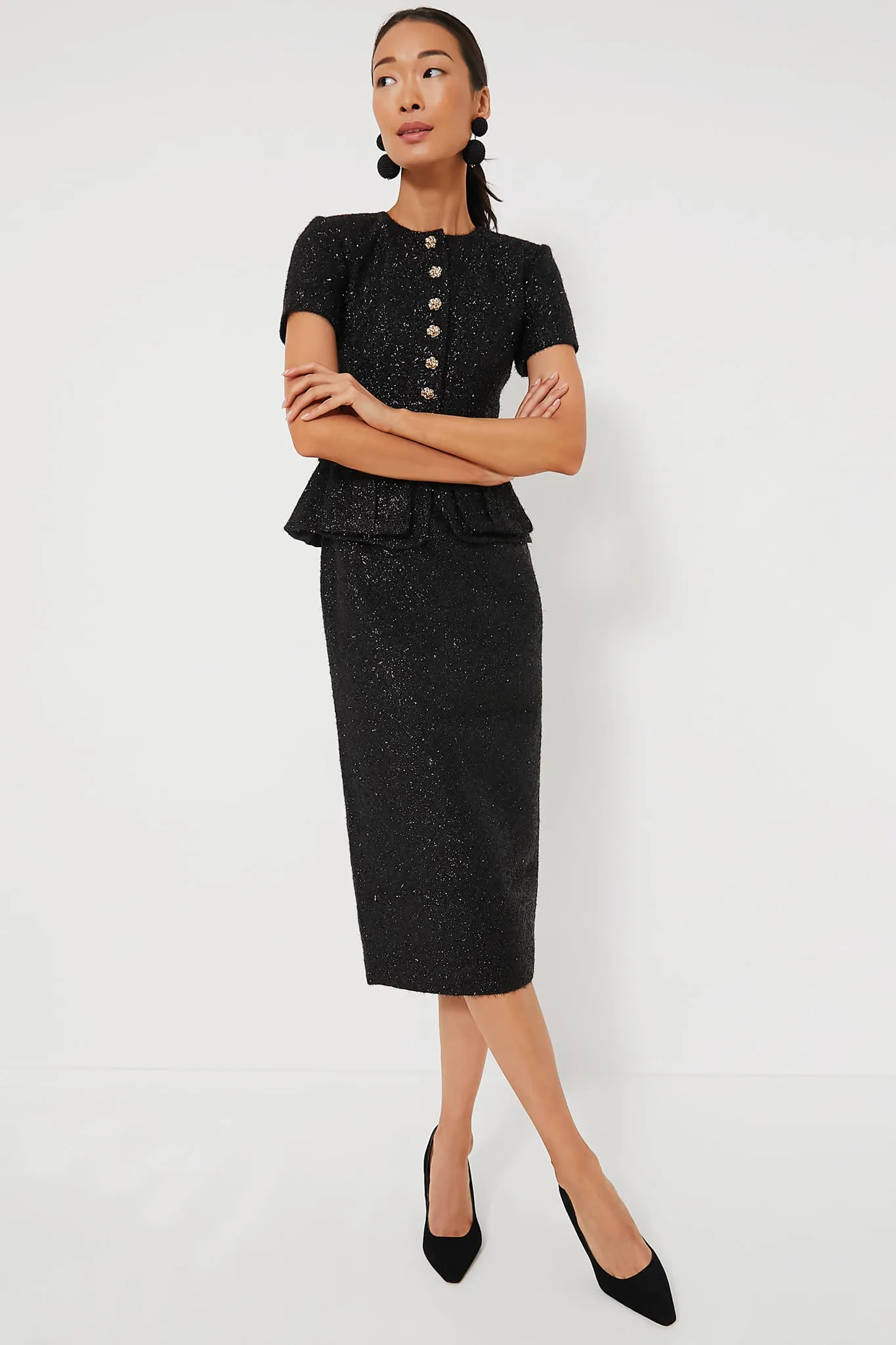 Black Tinsel Boucle Tailored Midi Dress