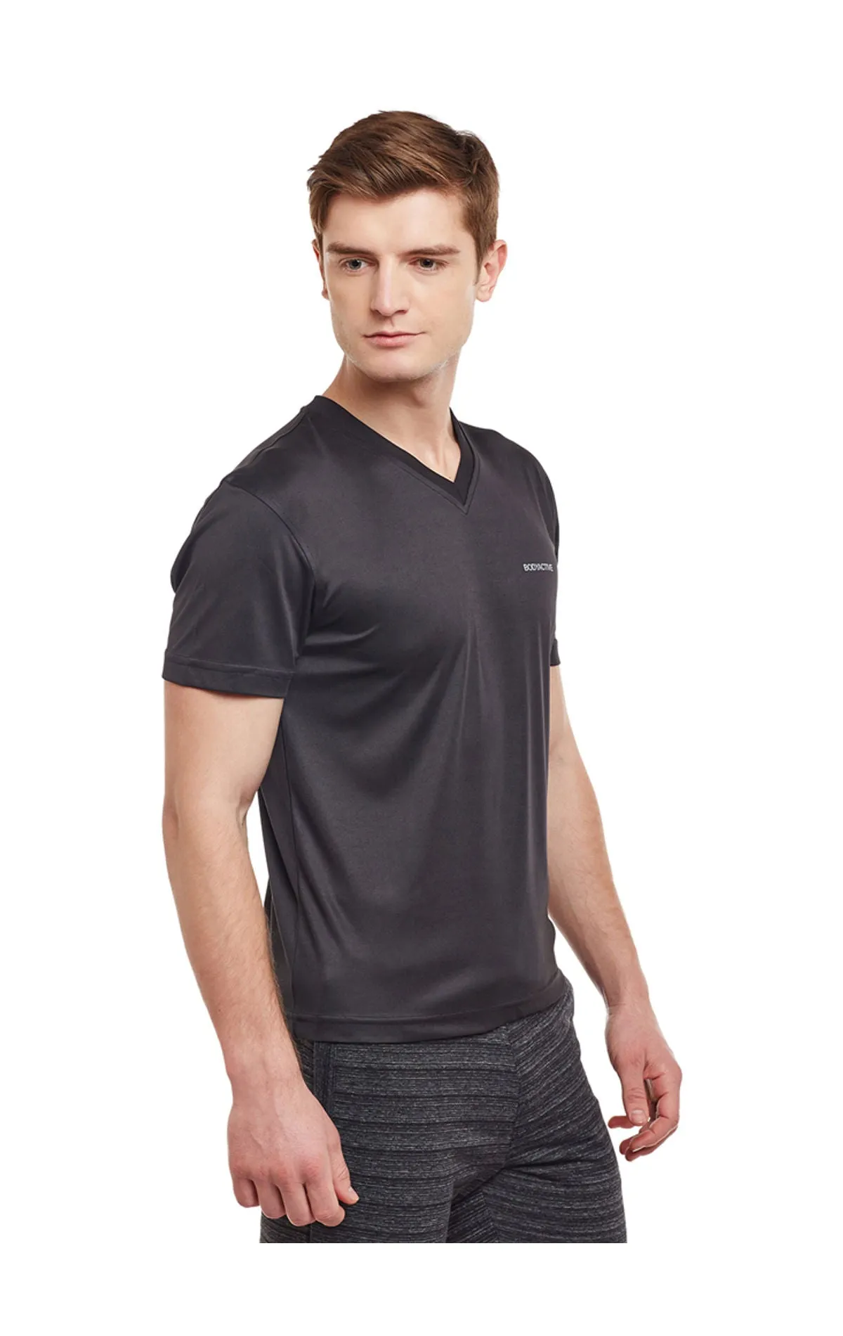 Bodyactive Men Black Dri-Fit V Neck T-Shirt-TS11-BLK