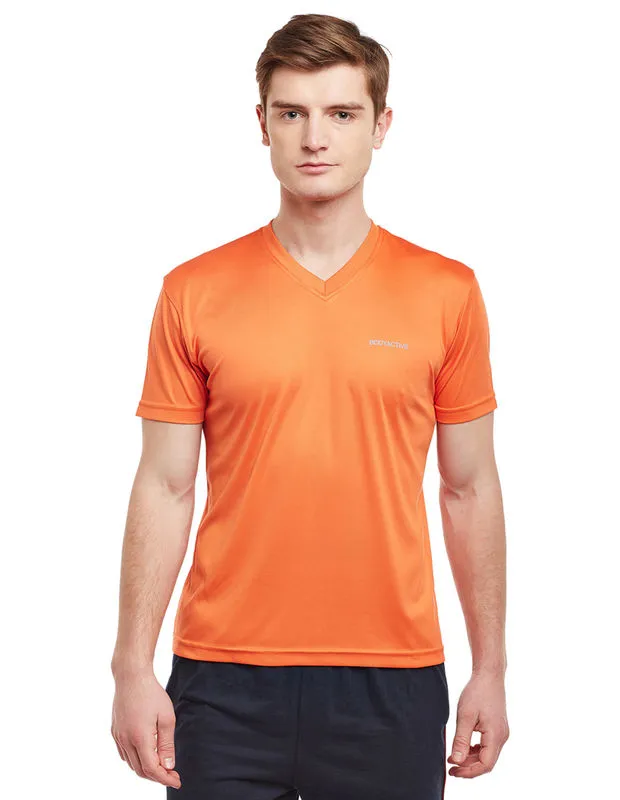 Bodyactive Orange Men Dri-Fit V-Neck T-Shirt-TS11-ORNG