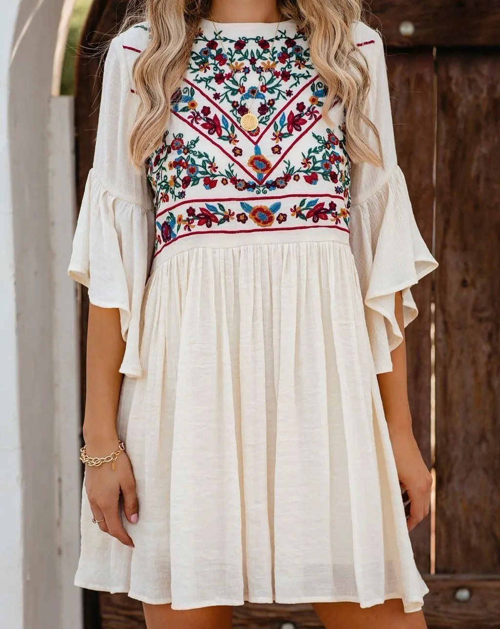 Boho Soul Embroidered Dress - Natural