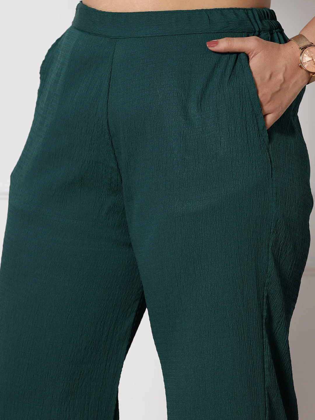 BottleGreen Textured WaistbandPalazzo