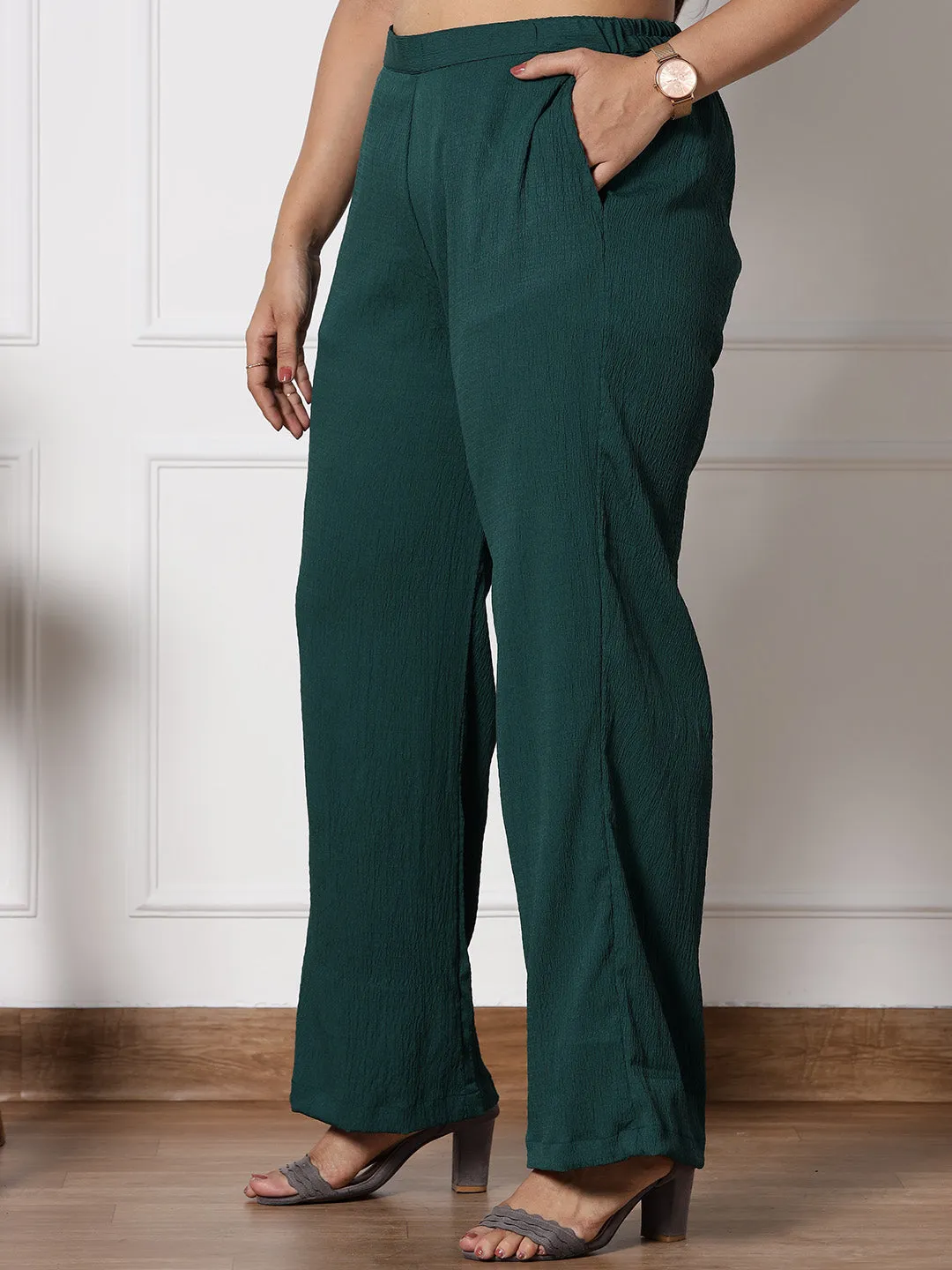 BottleGreen Textured WaistbandPalazzo