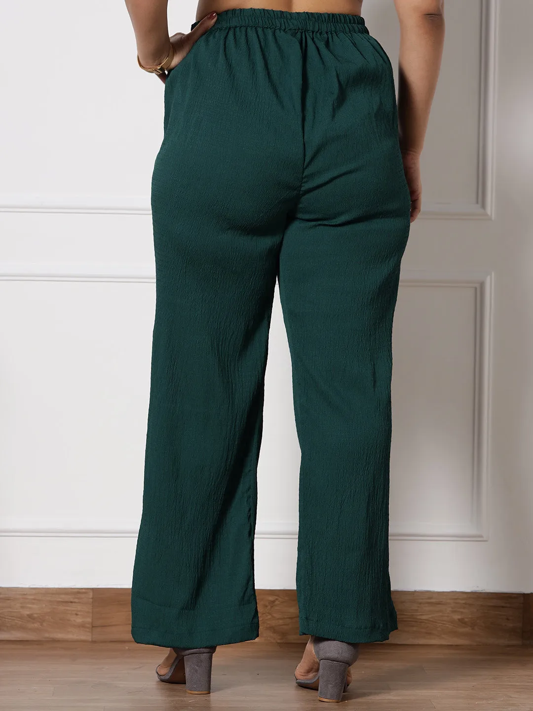 BottleGreen Textured WaistbandPalazzo