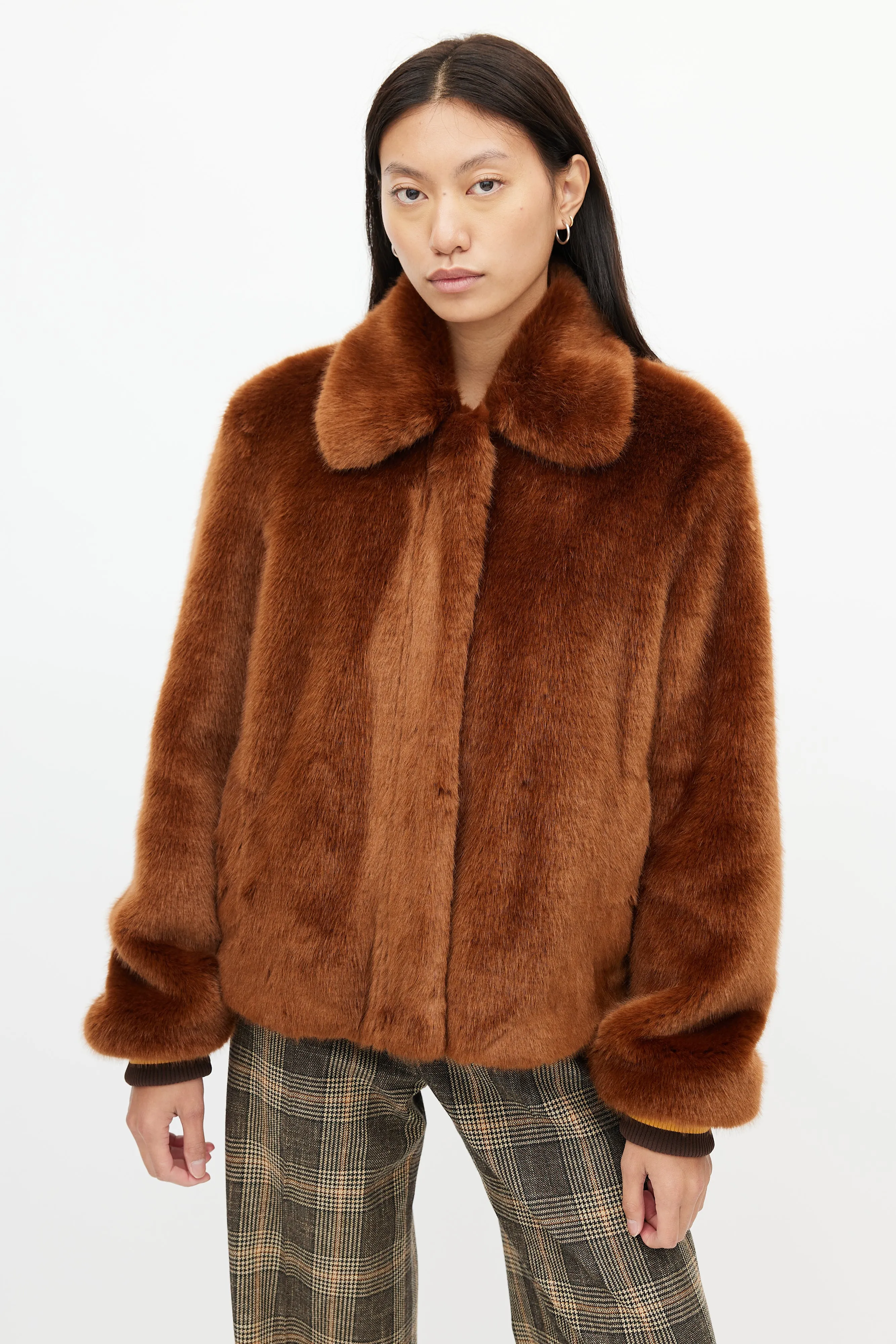 Brown Faux Fur Zip Jacket