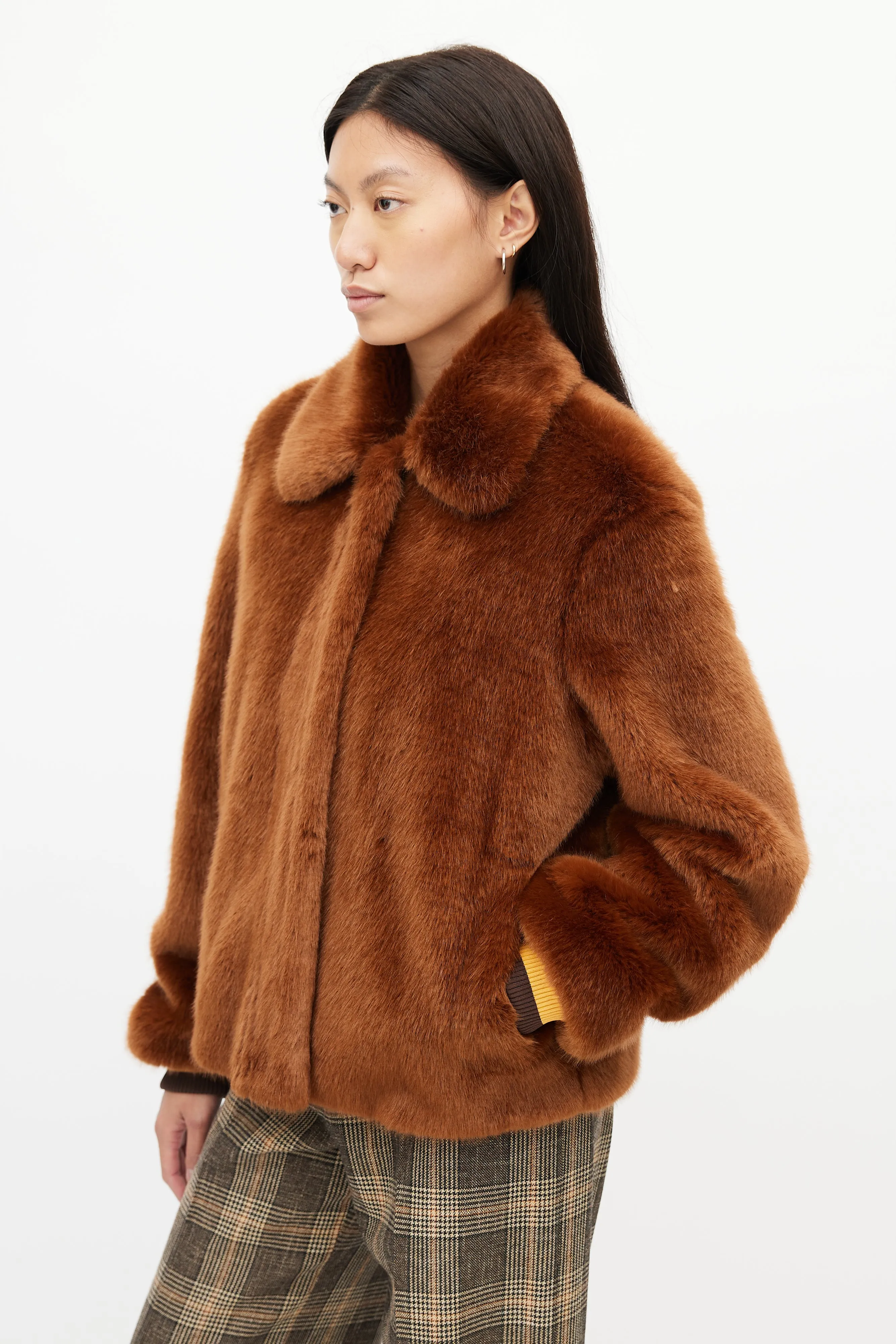 Brown Faux Fur Zip Jacket