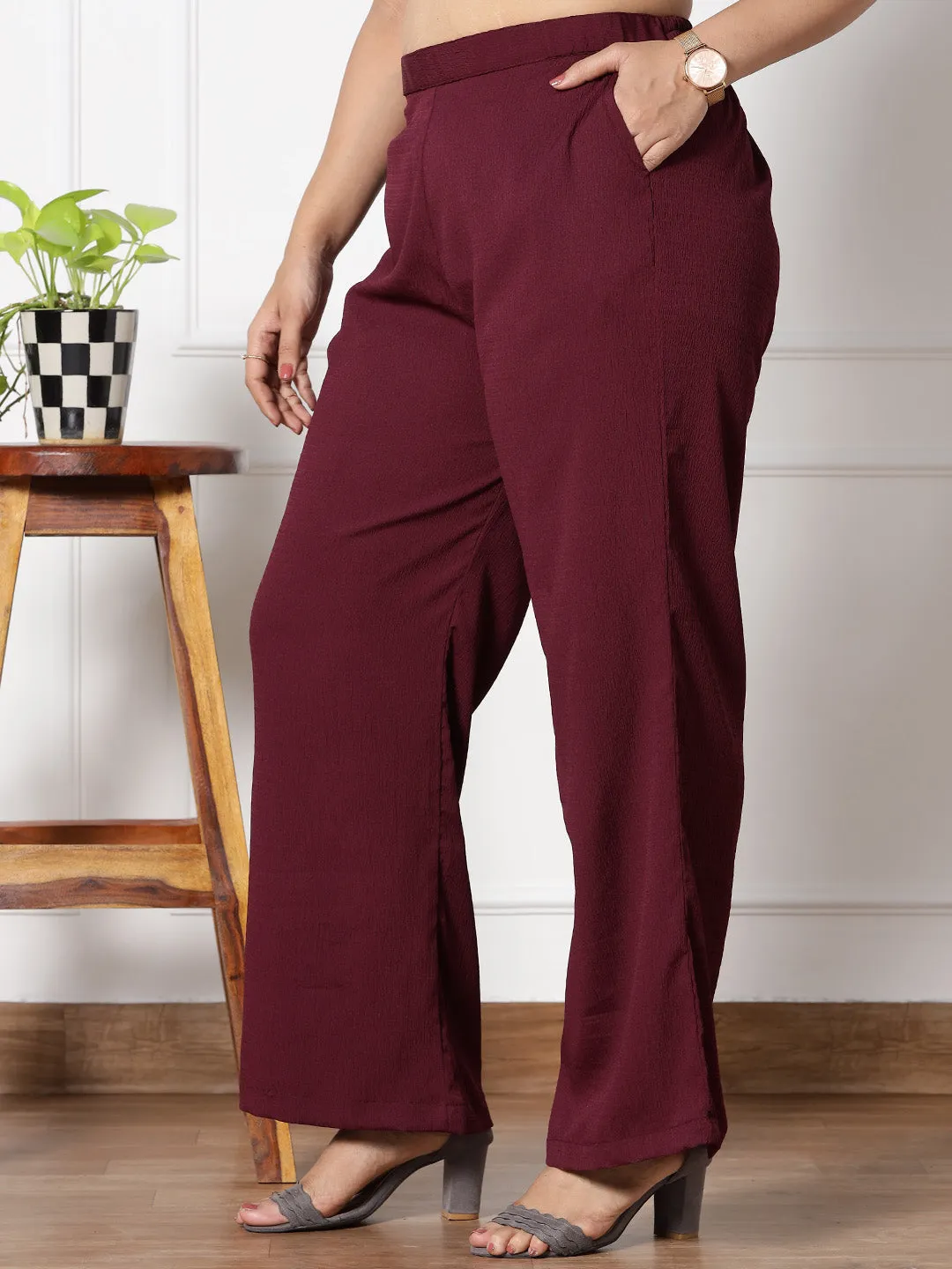 Burgundy Textured WaistbandPalazzo