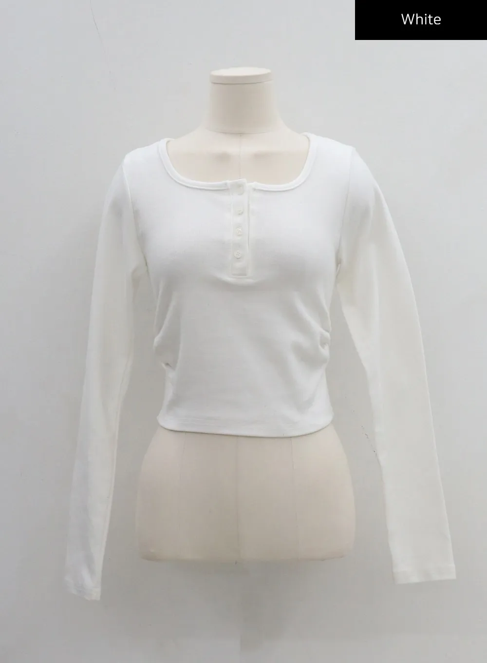 Button Neck Long Sleeve Cropped Top CD21