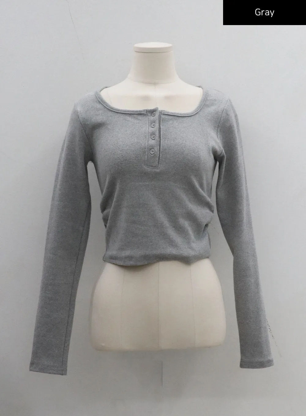 Button Neck Long Sleeve Cropped Top CD21