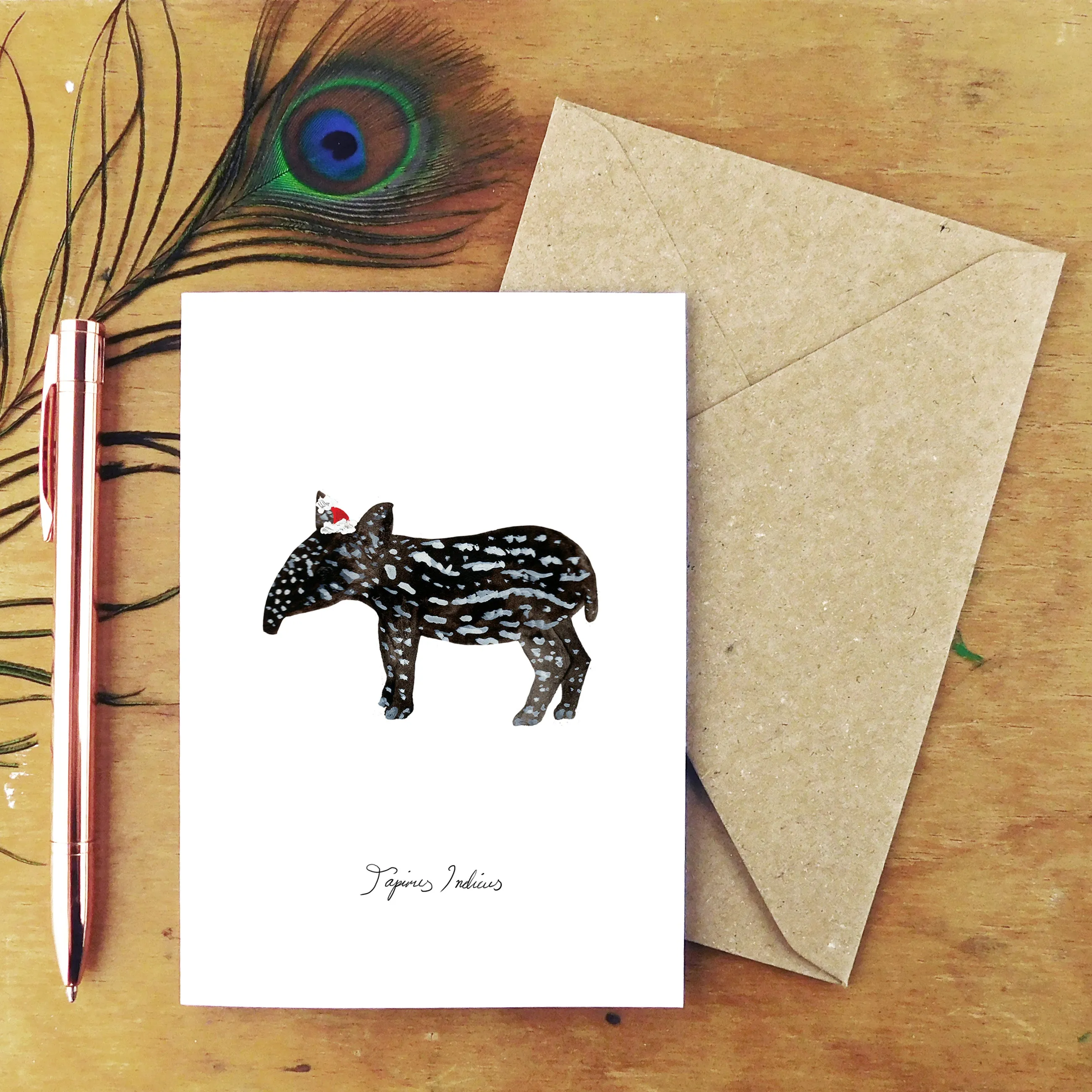 Candle Christmas Tapir Calf Greetings Card