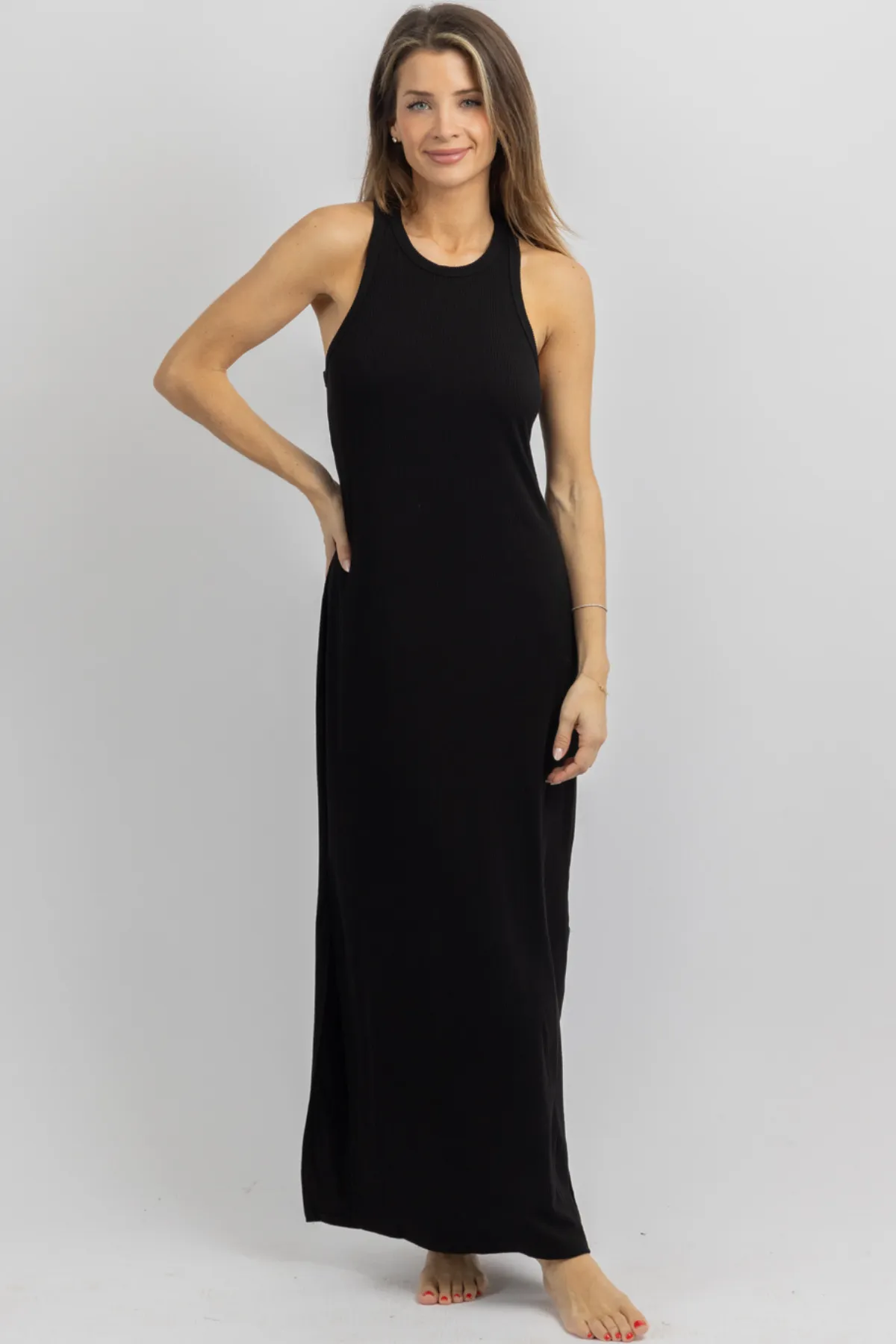 CASJ BLACK RIBBED MAXI DRESS