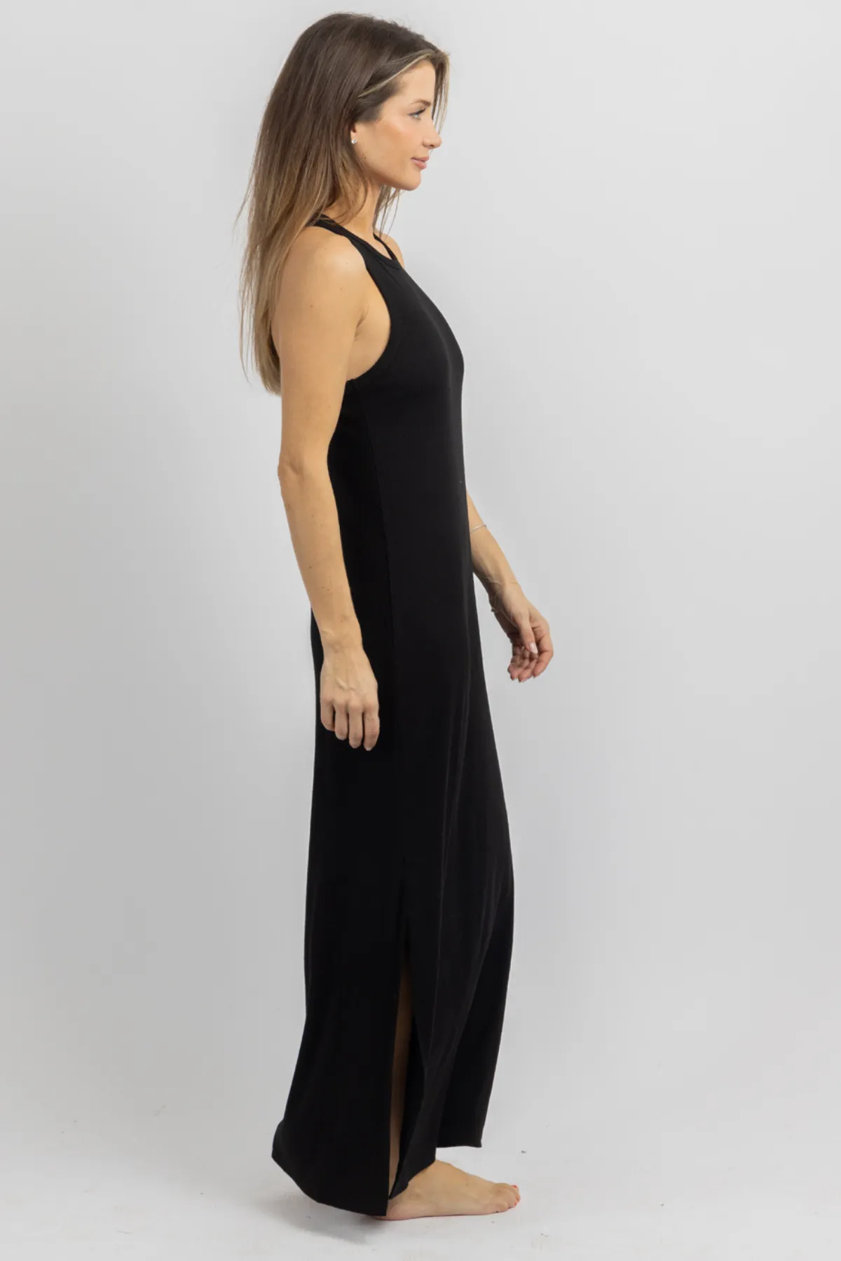 CASJ BLACK RIBBED MAXI DRESS