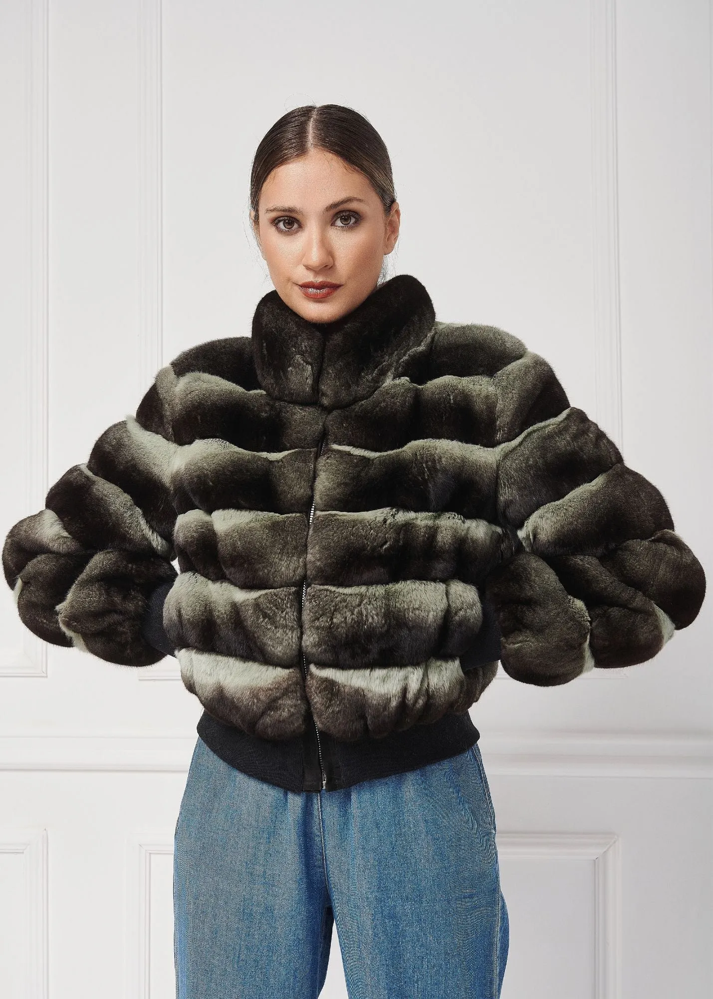 Chinchilla Fur Bomber Jacket