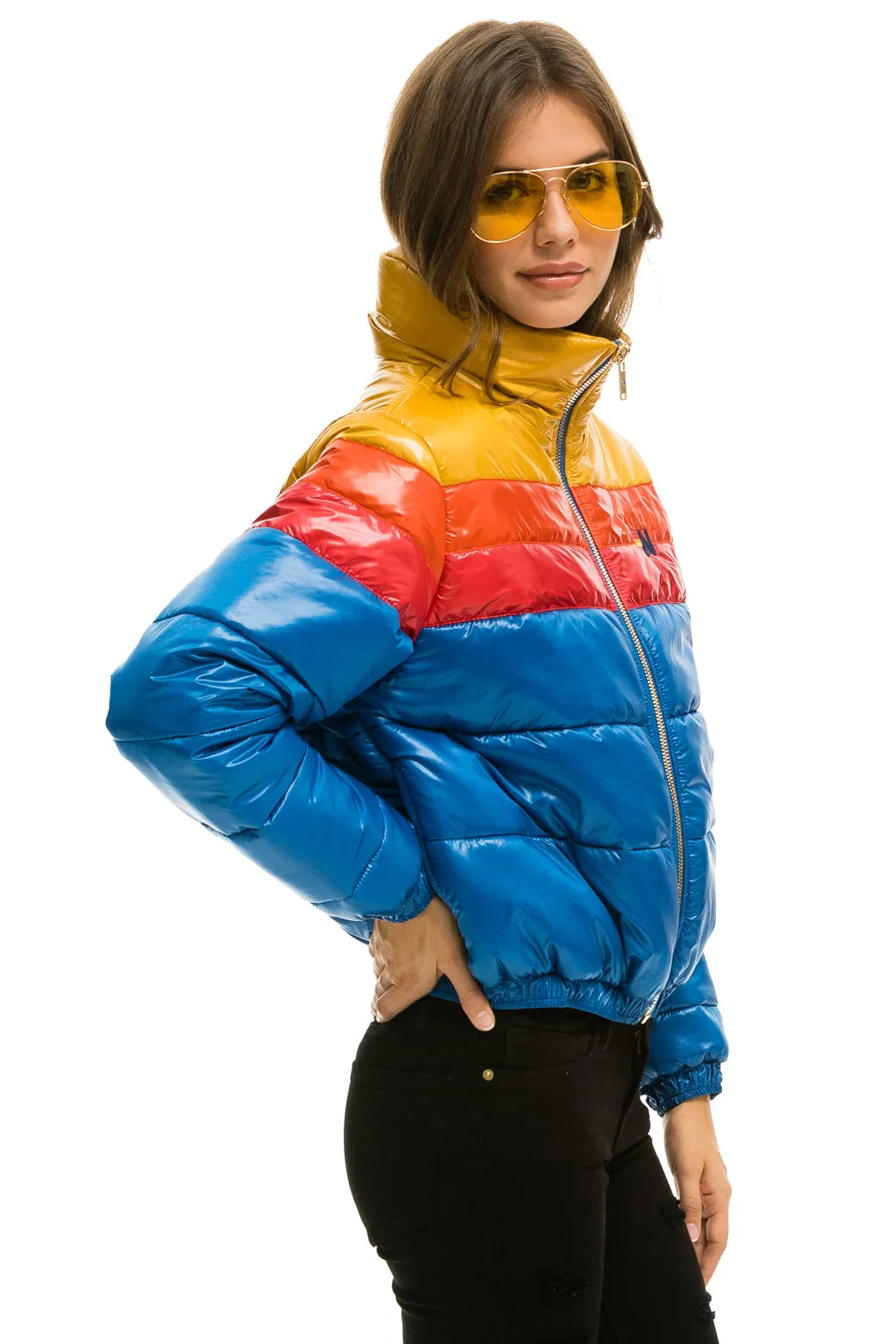 COLOR BLOCK LUXE APRES PUFFER JACKET -  GLOSSY SNORKEL BLUE