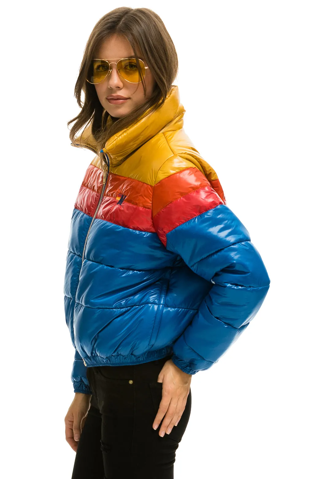 COLOR BLOCK LUXE APRES PUFFER JACKET -  GLOSSY SNORKEL BLUE