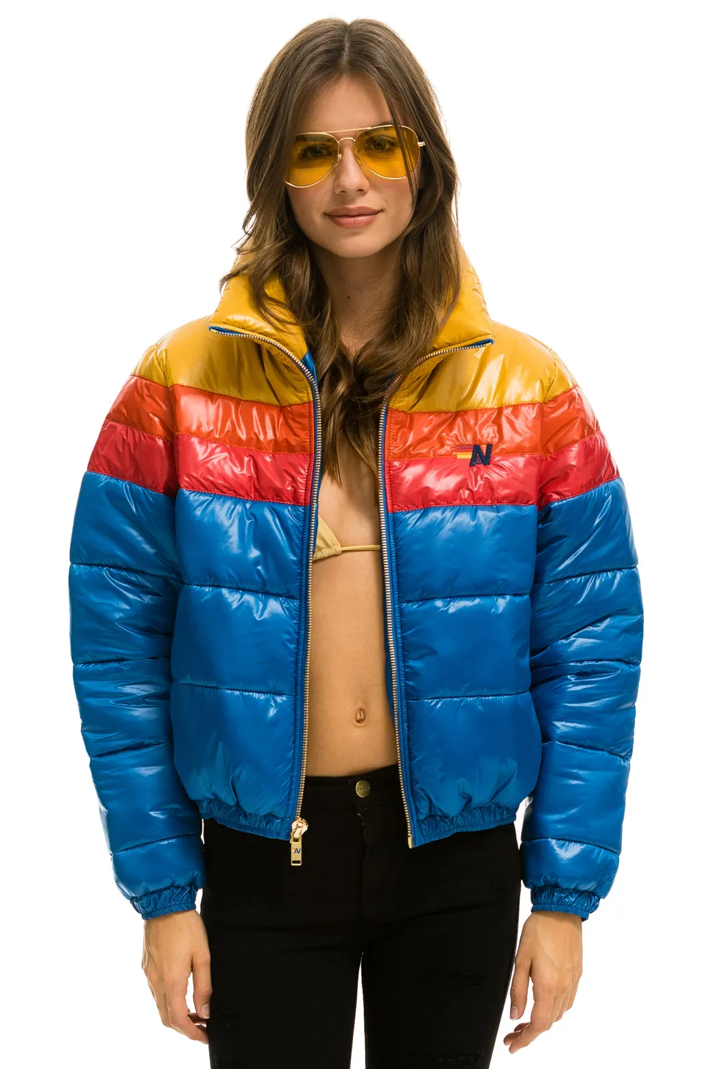 COLOR BLOCK LUXE APRES PUFFER JACKET -  GLOSSY SNORKEL BLUE