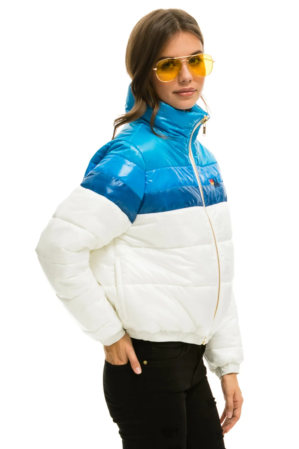 COLOR BLOCK LUXE APRES PUFFER JACKET -  GLOSSY WHITE DRESDEN