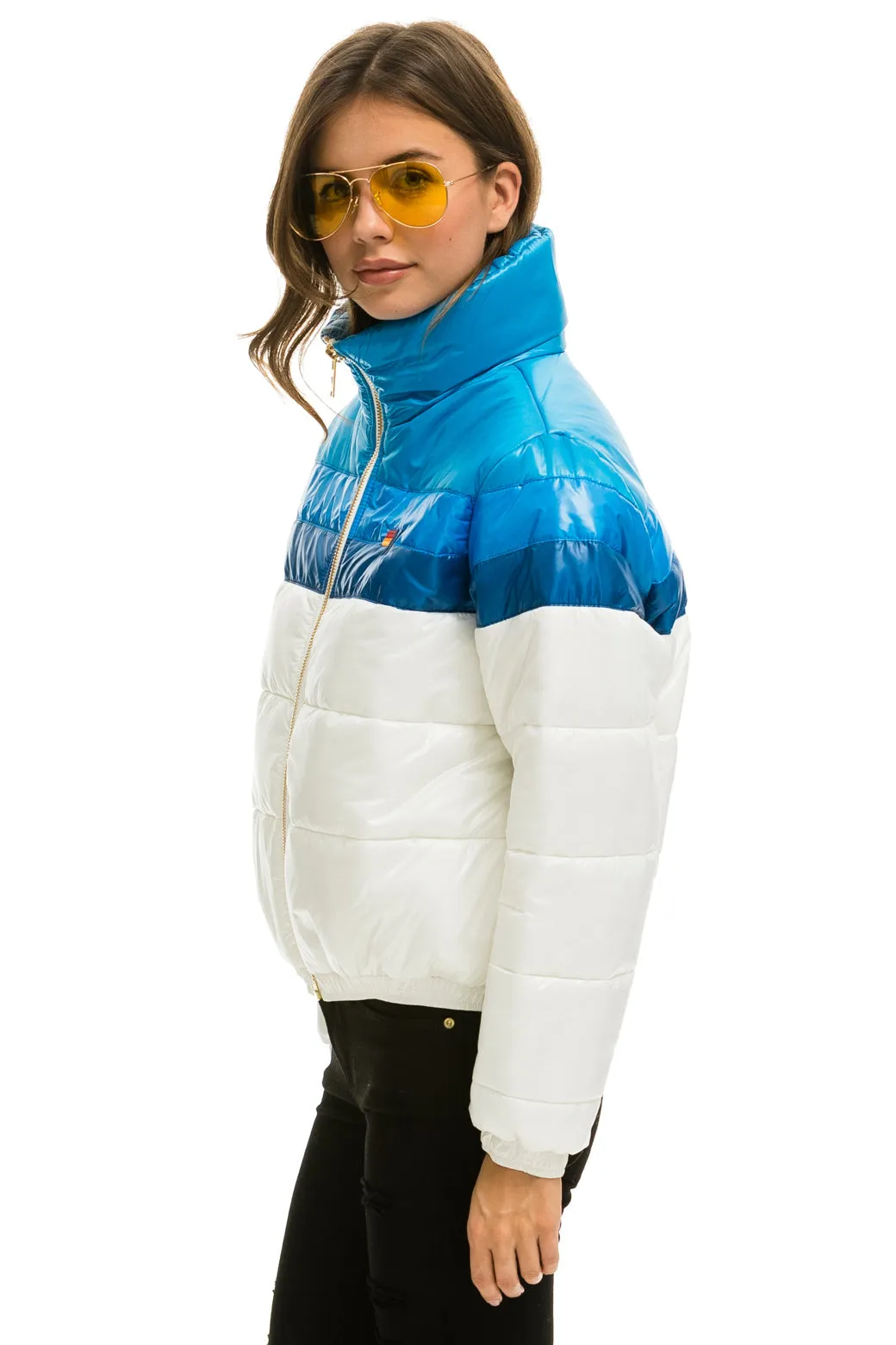 COLOR BLOCK LUXE APRES PUFFER JACKET -  GLOSSY WHITE DRESDEN