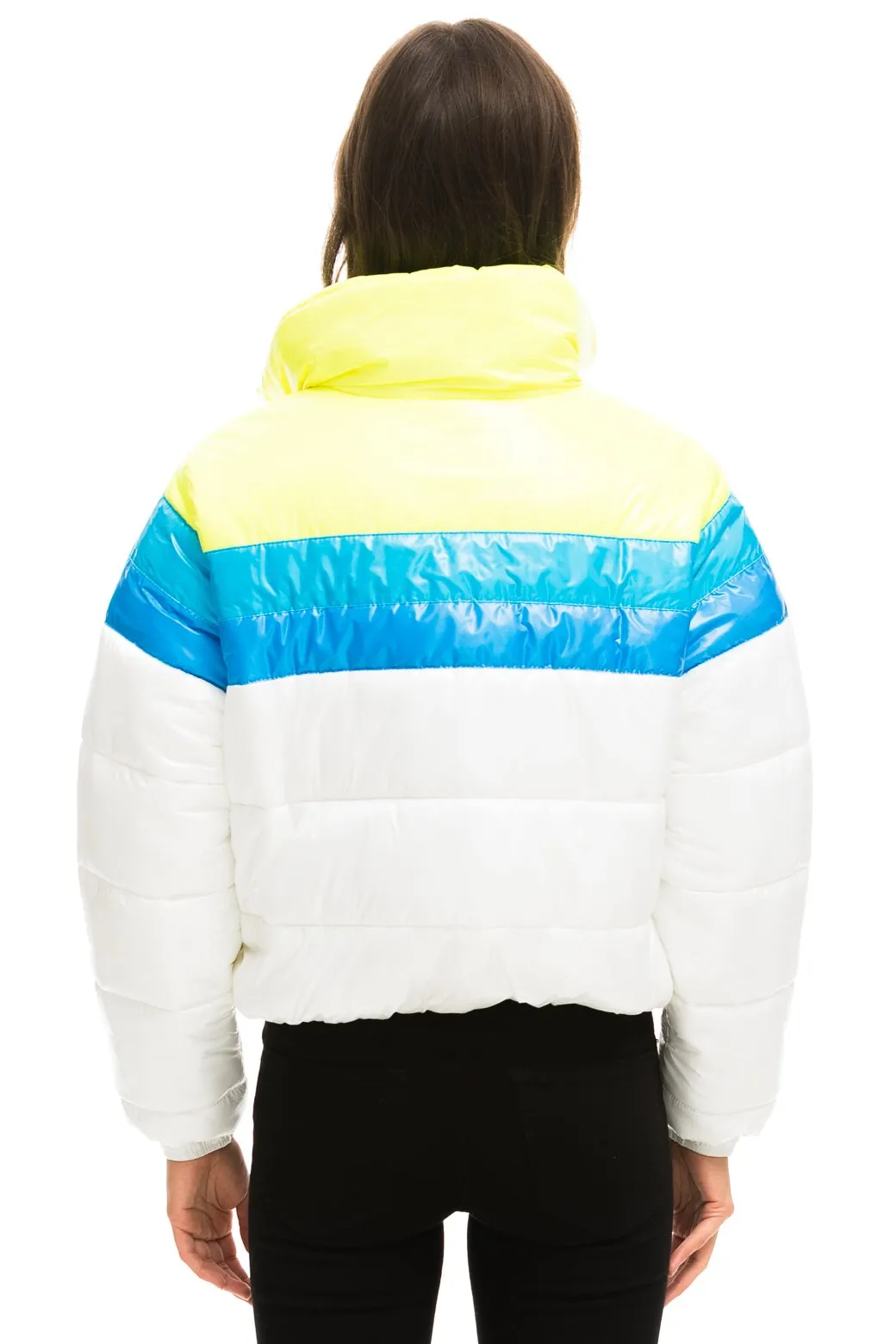 COLOR BLOCK LUXE APRES PUFFER JACKET - GLOSSY WHITE