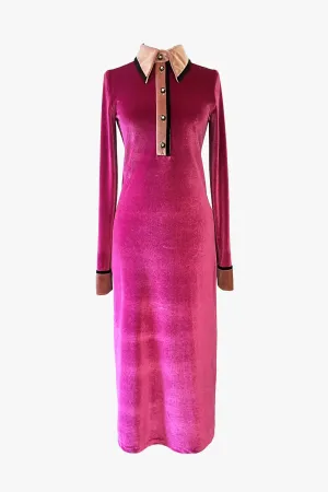 Combo Velvet Knit Polo Dress