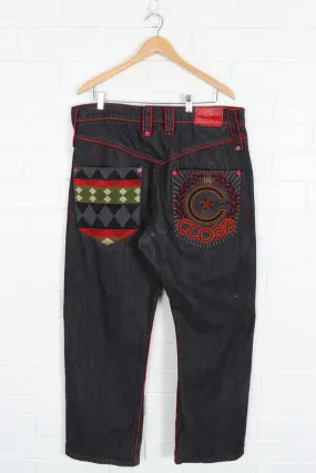 COOGI Red & Green Dark Wash Denim Embroidered Jeans (40x34)