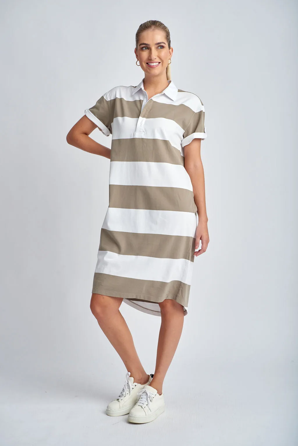 Cotton Stripe Rugby Dress White/Twig