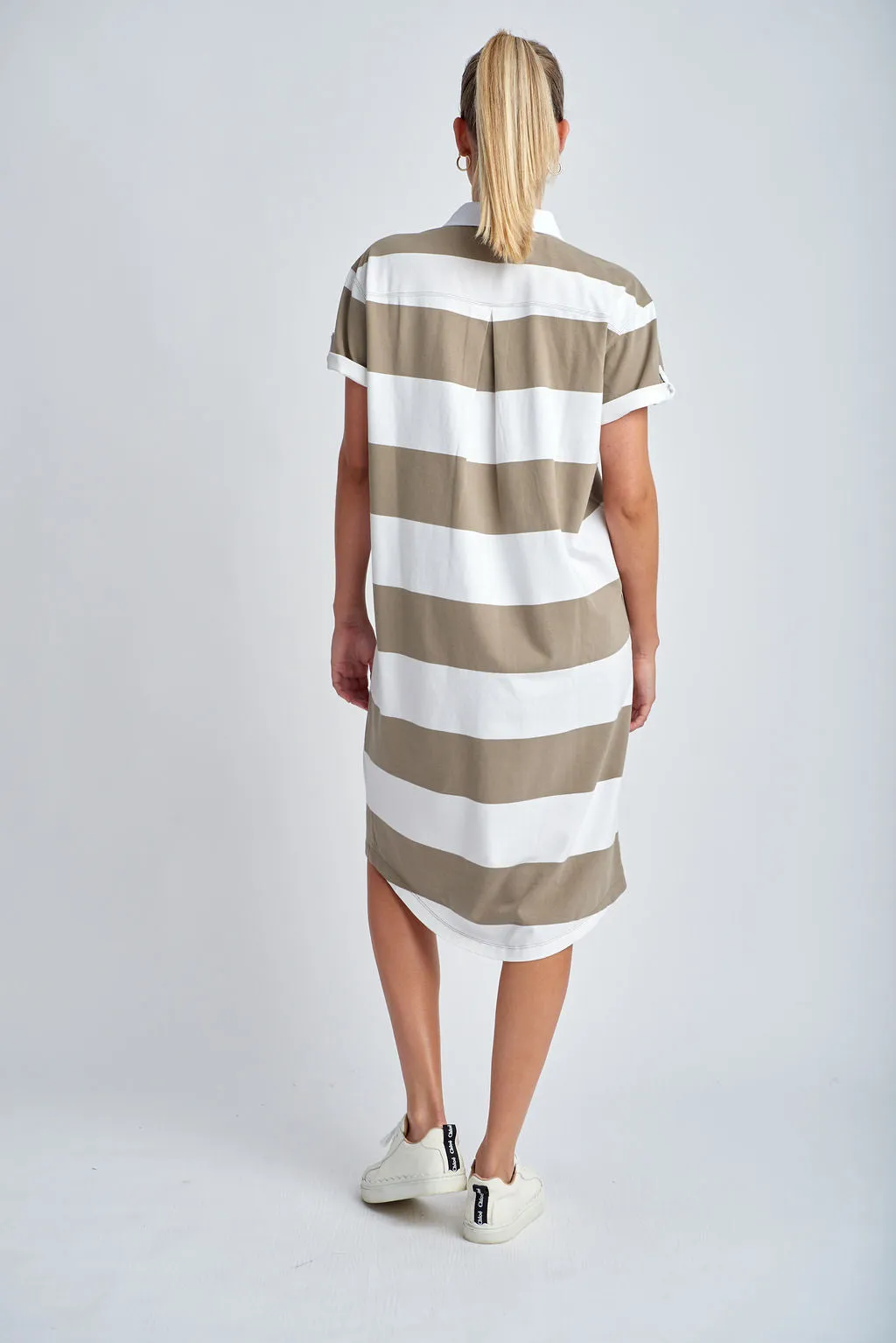 Cotton Stripe Rugby Dress White/Twig