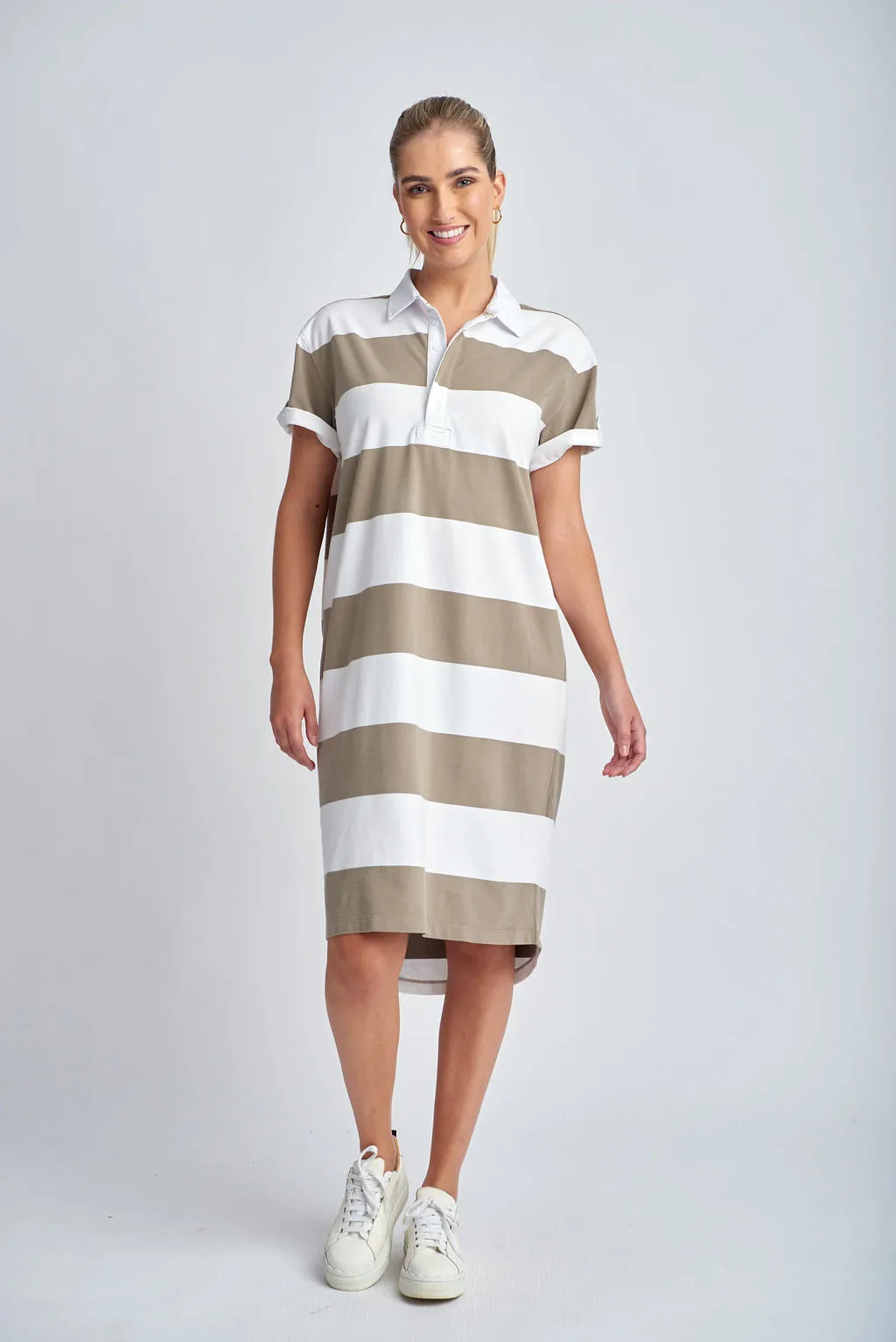 Cotton Stripe Rugby Dress White/Twig