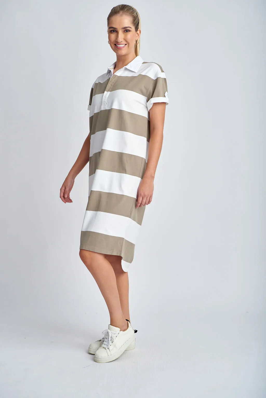 Cotton Stripe Rugby Dress White/Twig