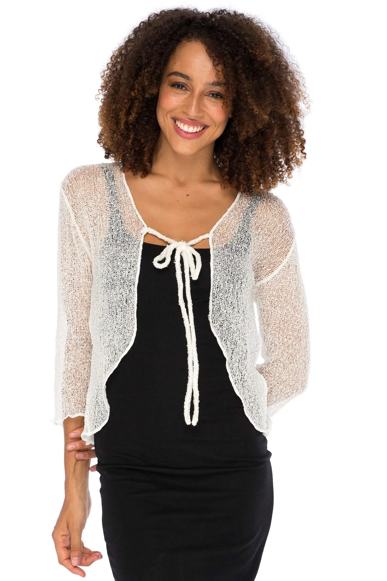 Cropped Bolero Cardigan Shrug with Ties