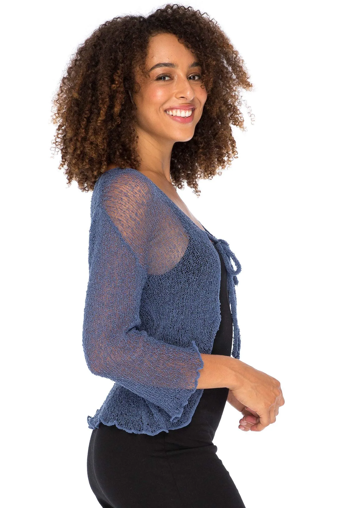 Cropped Bolero Cardigan Shrug with Ties