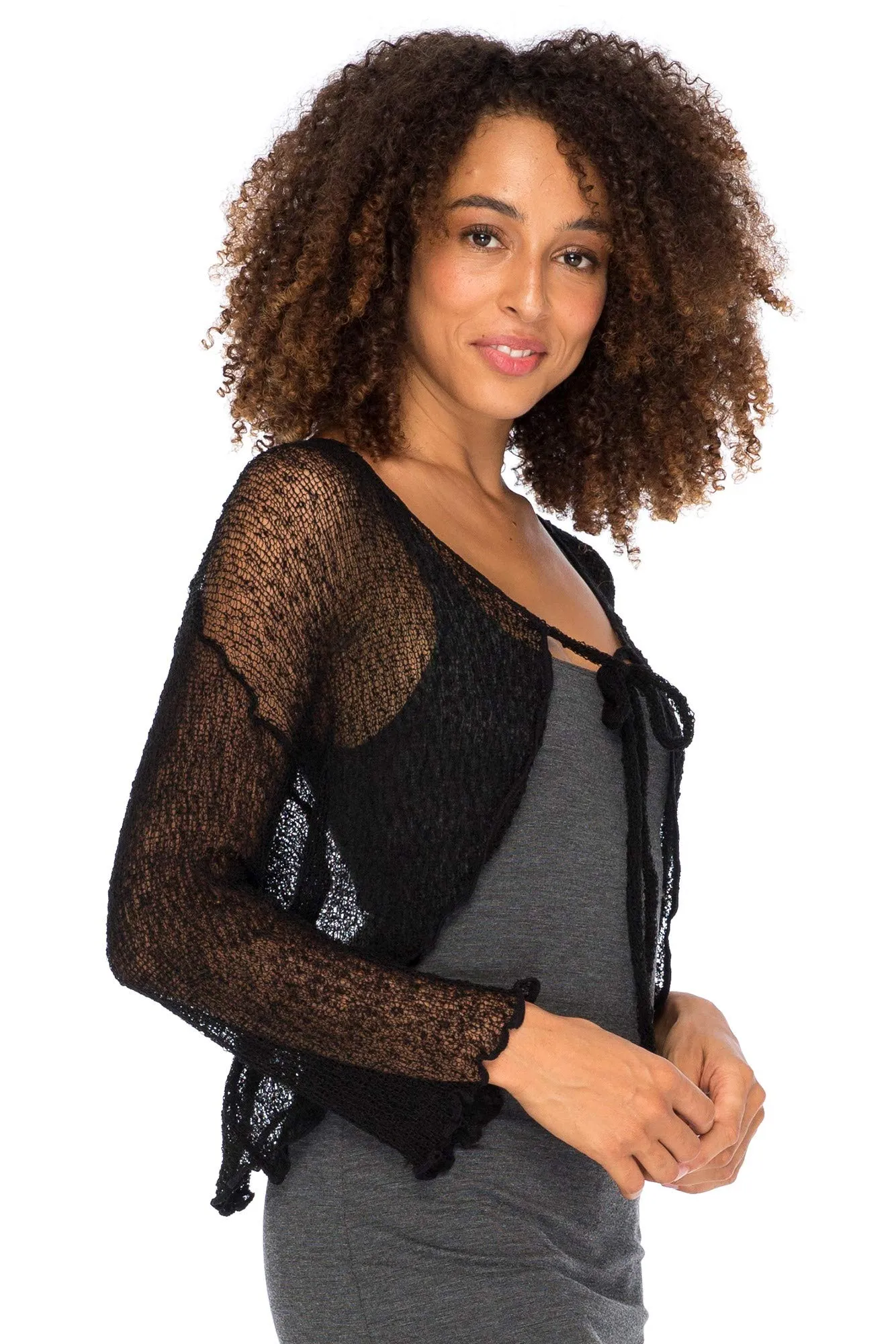 Cropped Bolero Cardigan Shrug with Ties