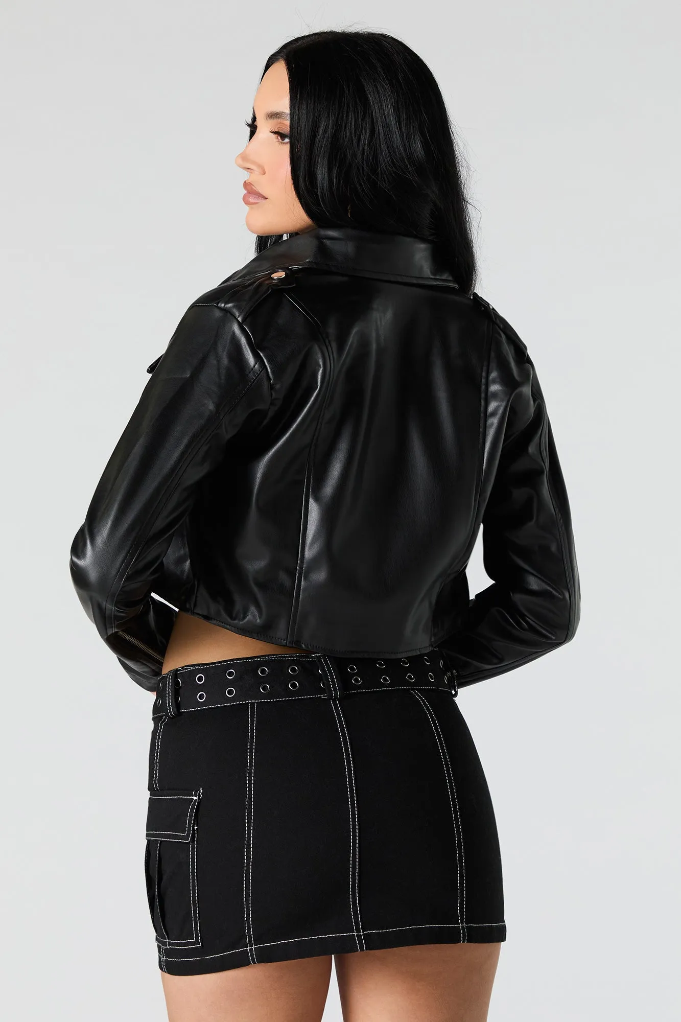 Cropped Faux Leather Jacket