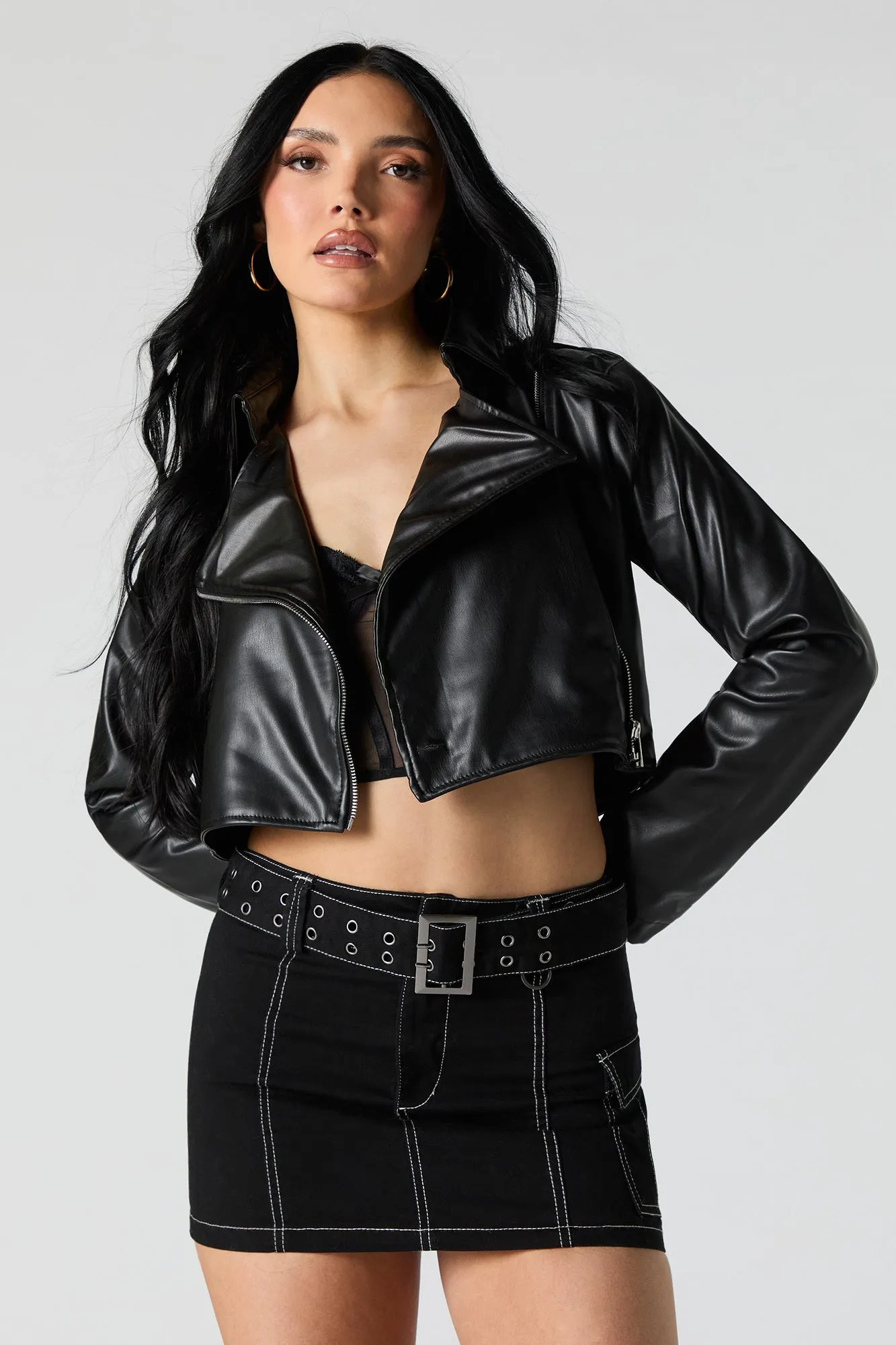 Cropped Faux Leather Jacket