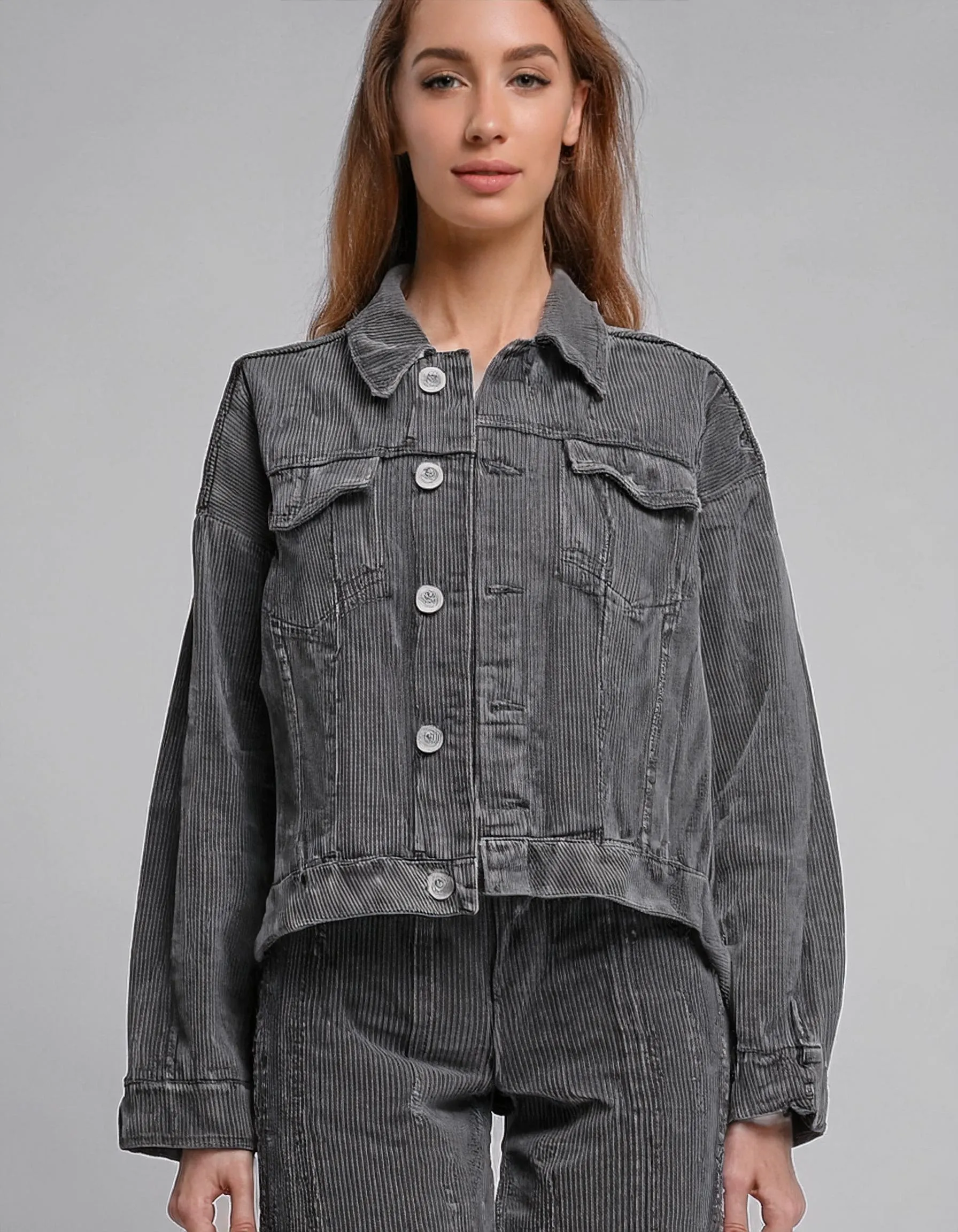 Cropped Gray Denim Jacket