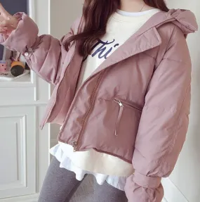 Cropped Puff Padded Hood Zipper Outwear Jacket