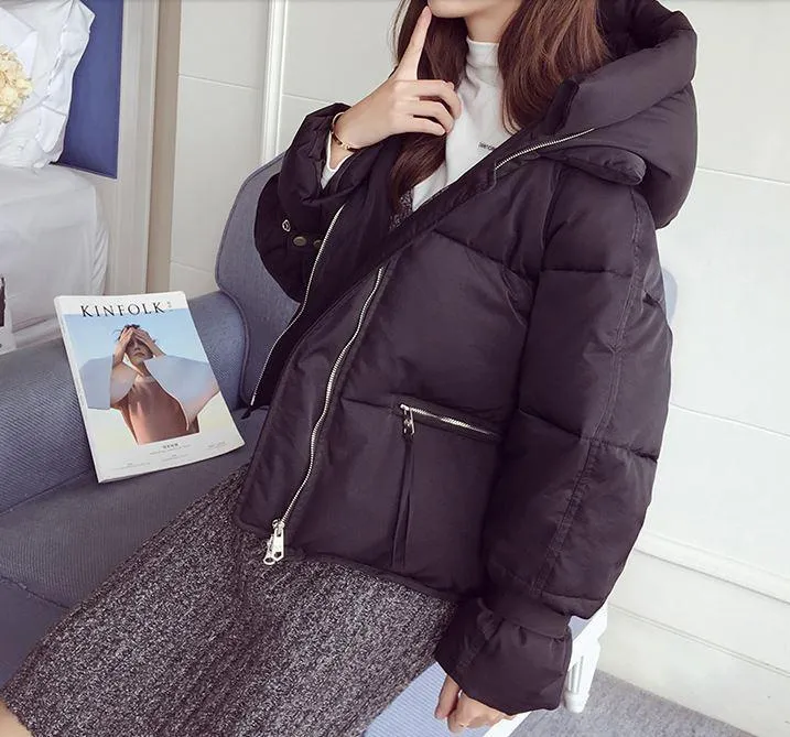 Cropped Puff Padded Hood Zipper Outwear Jacket