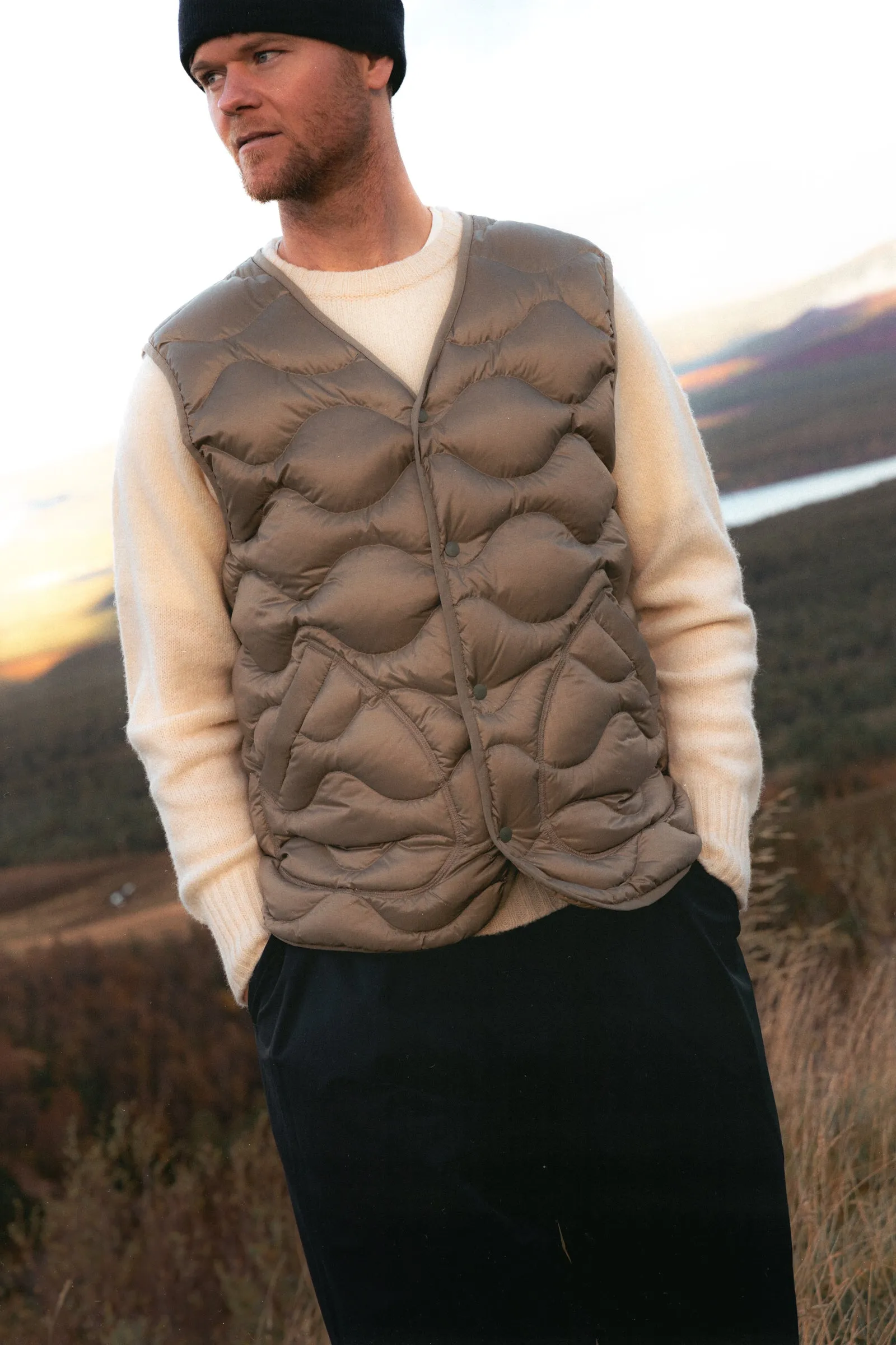 Cuillin Down Vest in Light Olive Recycled Ripstop