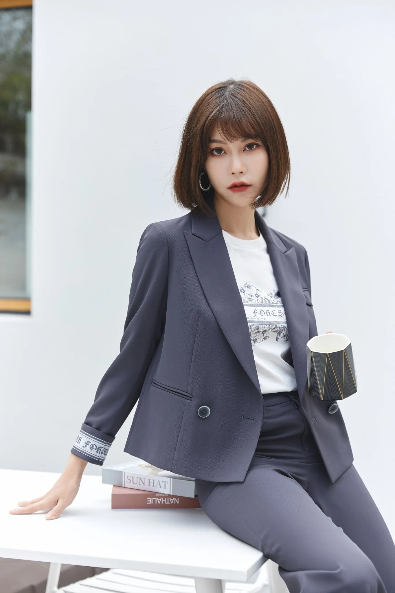 Dark Grey Casual Blazer Suit Top