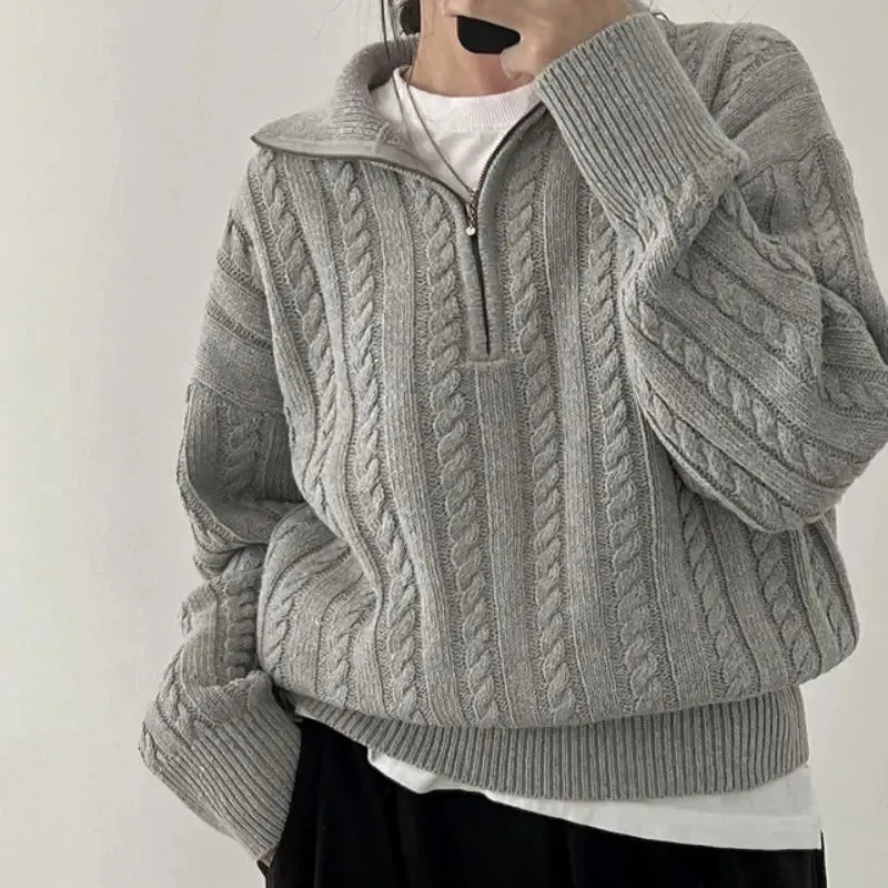 Deeptown Vintage Half Zipper Women Sweaters Korean Fashion Long Sleeve Knitted Pullover Loose Casual Thermal Knitwear Autumn