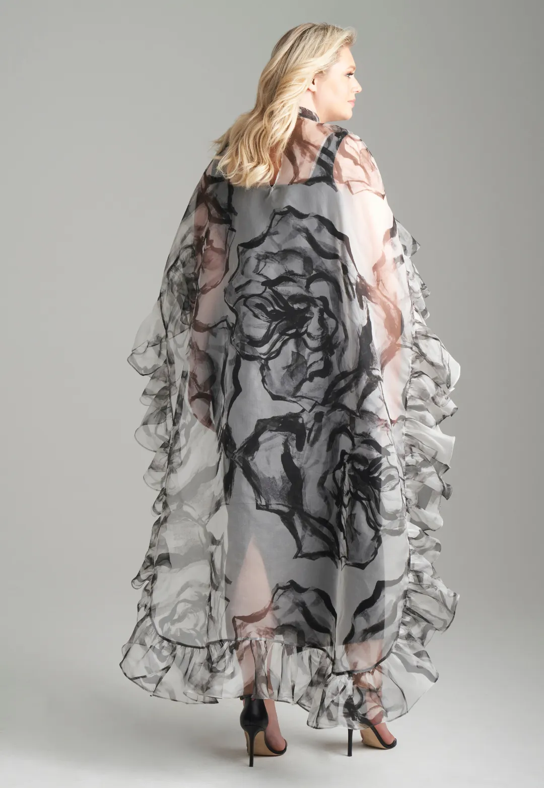 Delphina Silk Organza Cape in Rose Noir