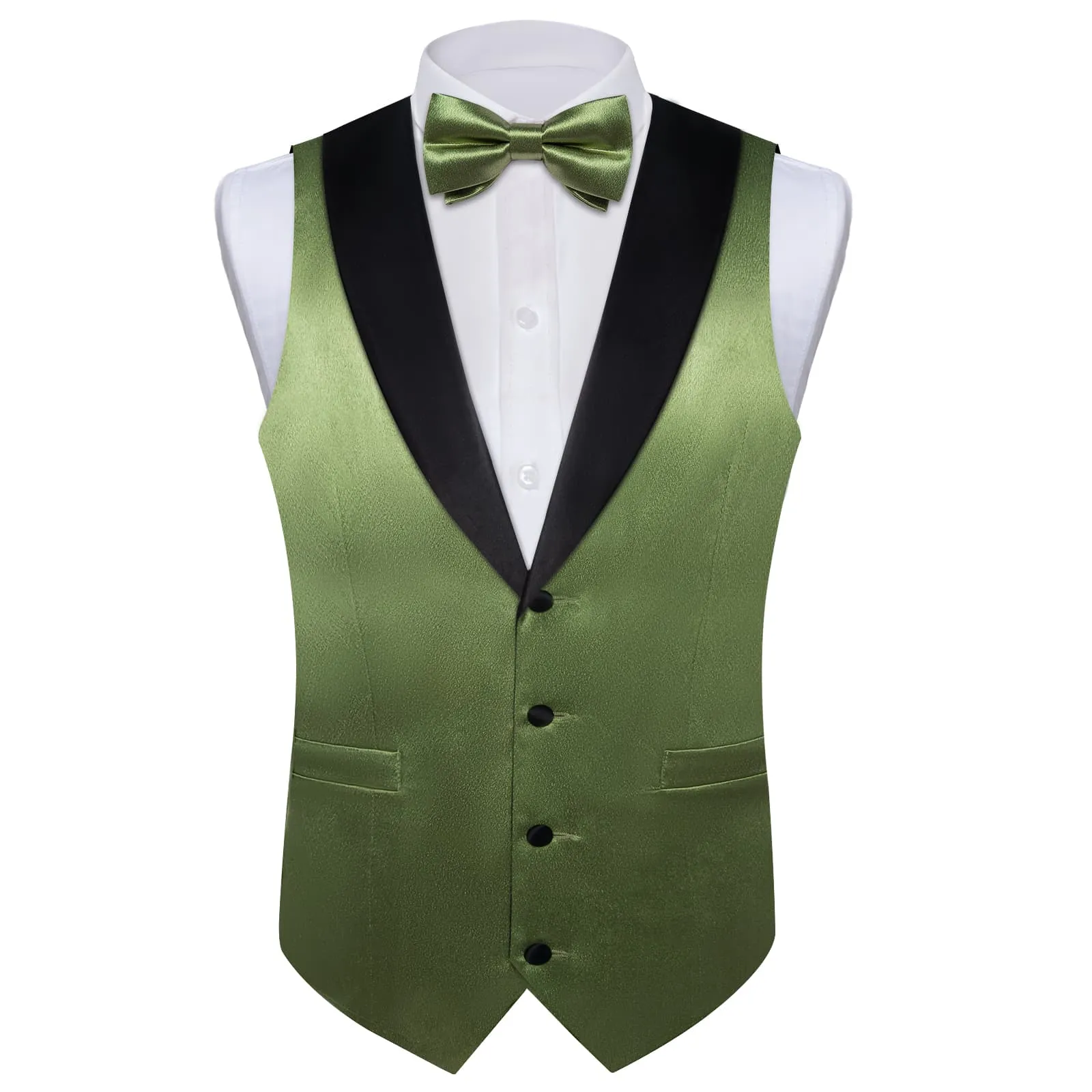 DiBanGu Tuxedo Vest Asparagus Green Solid Silk Mens Vest and Bow Tie Set for Work