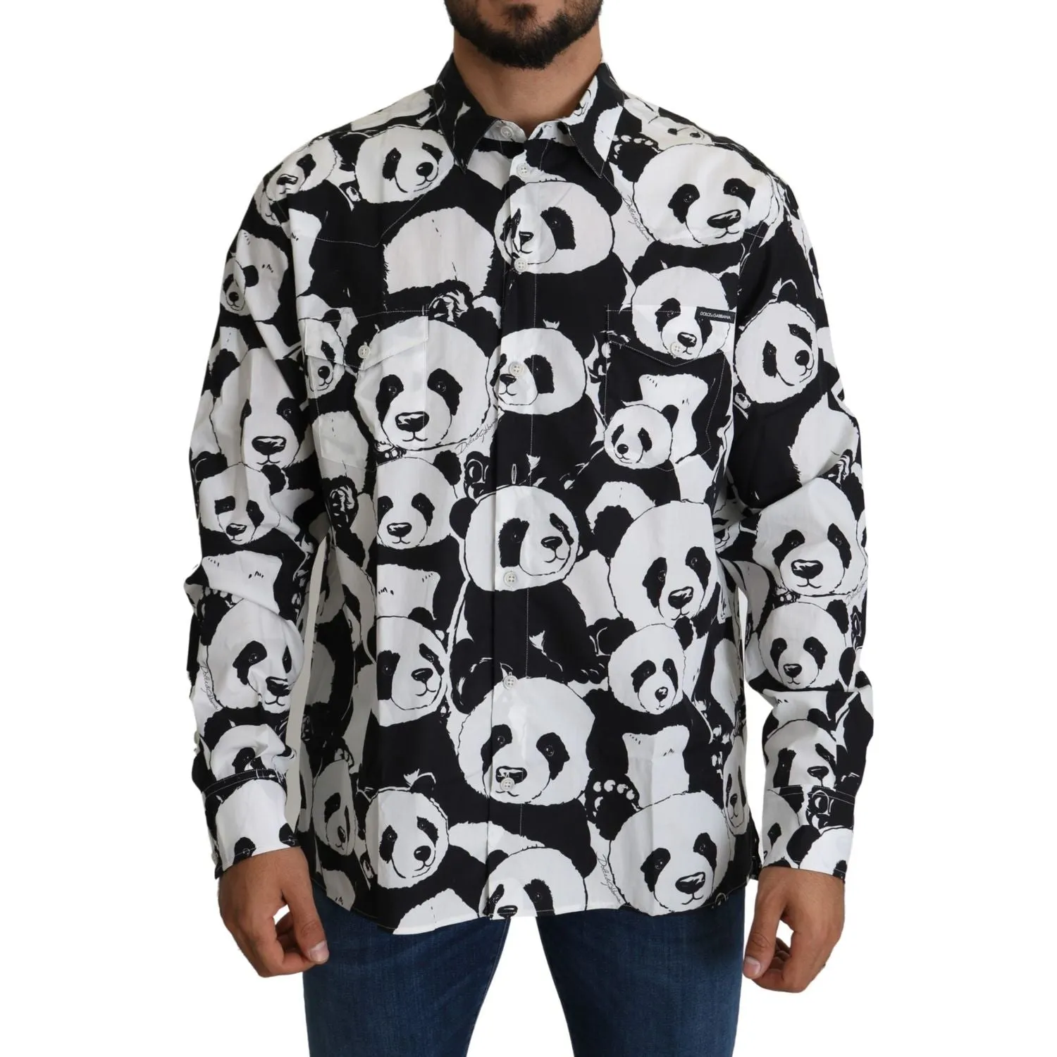 Dolce & Gabbana Panda Print Pure Cotton Shirt - Black White