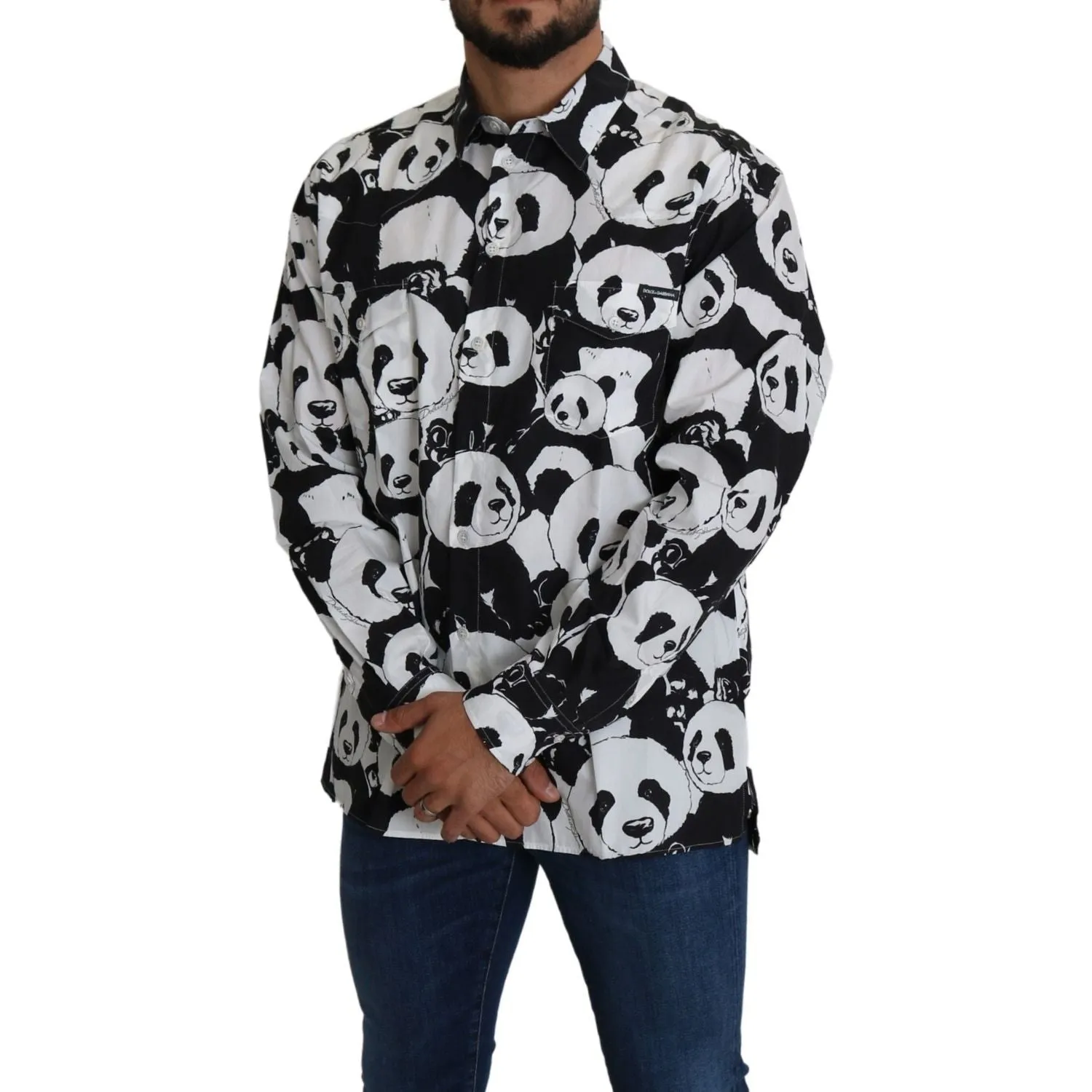 Dolce & Gabbana Panda Print Pure Cotton Shirt - Black White