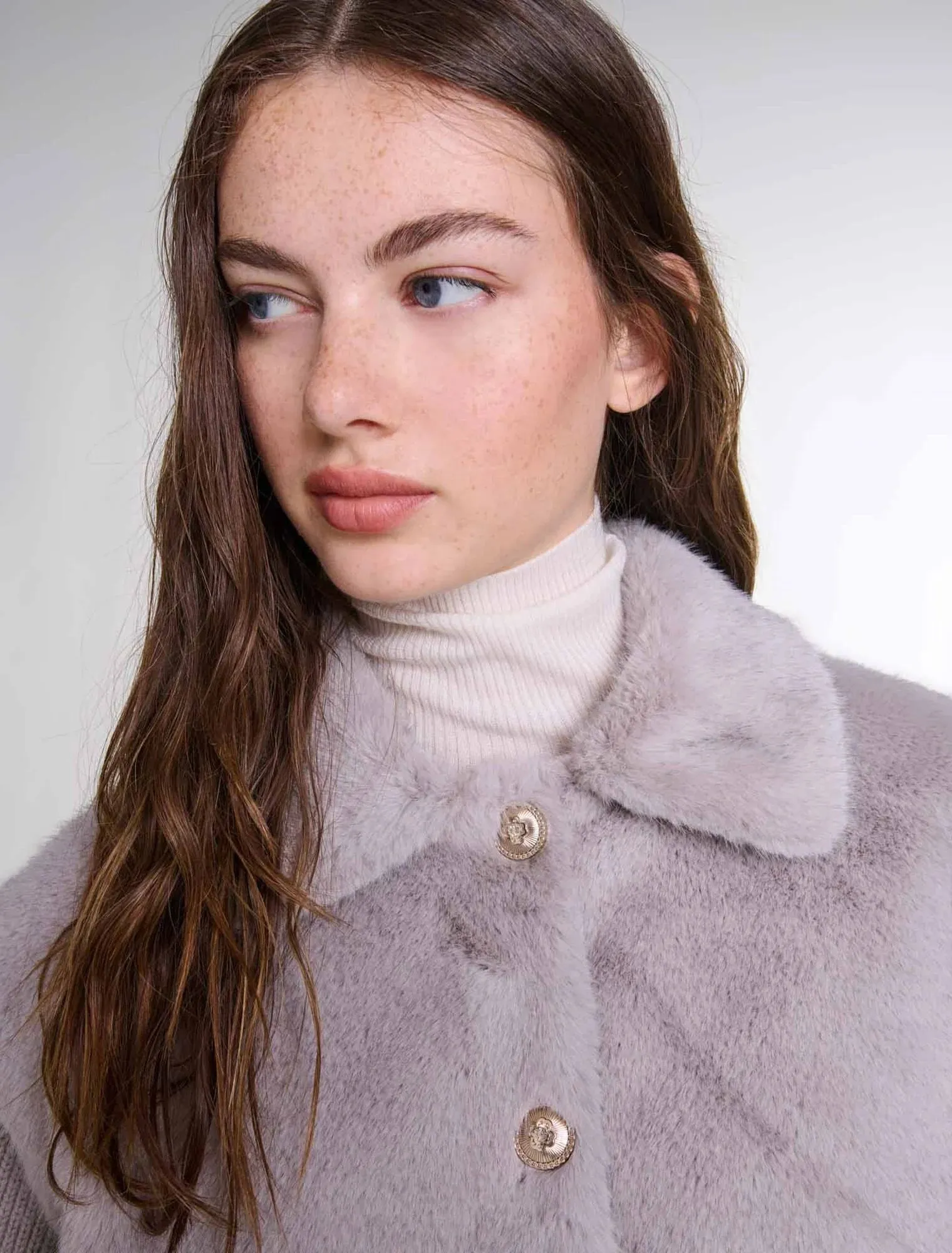 Dual-material faux fur jacket