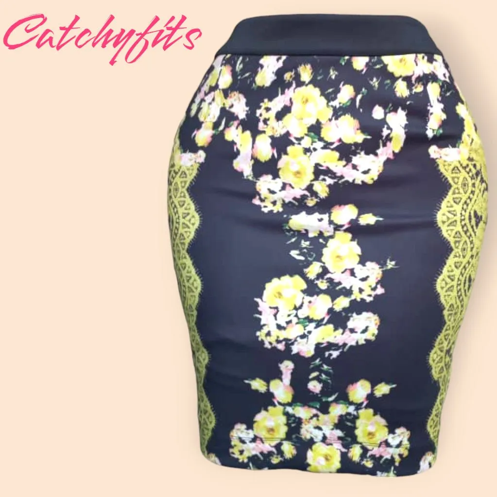 Elevate Your Style with the Goldish Floral Pencil Mini Skirt