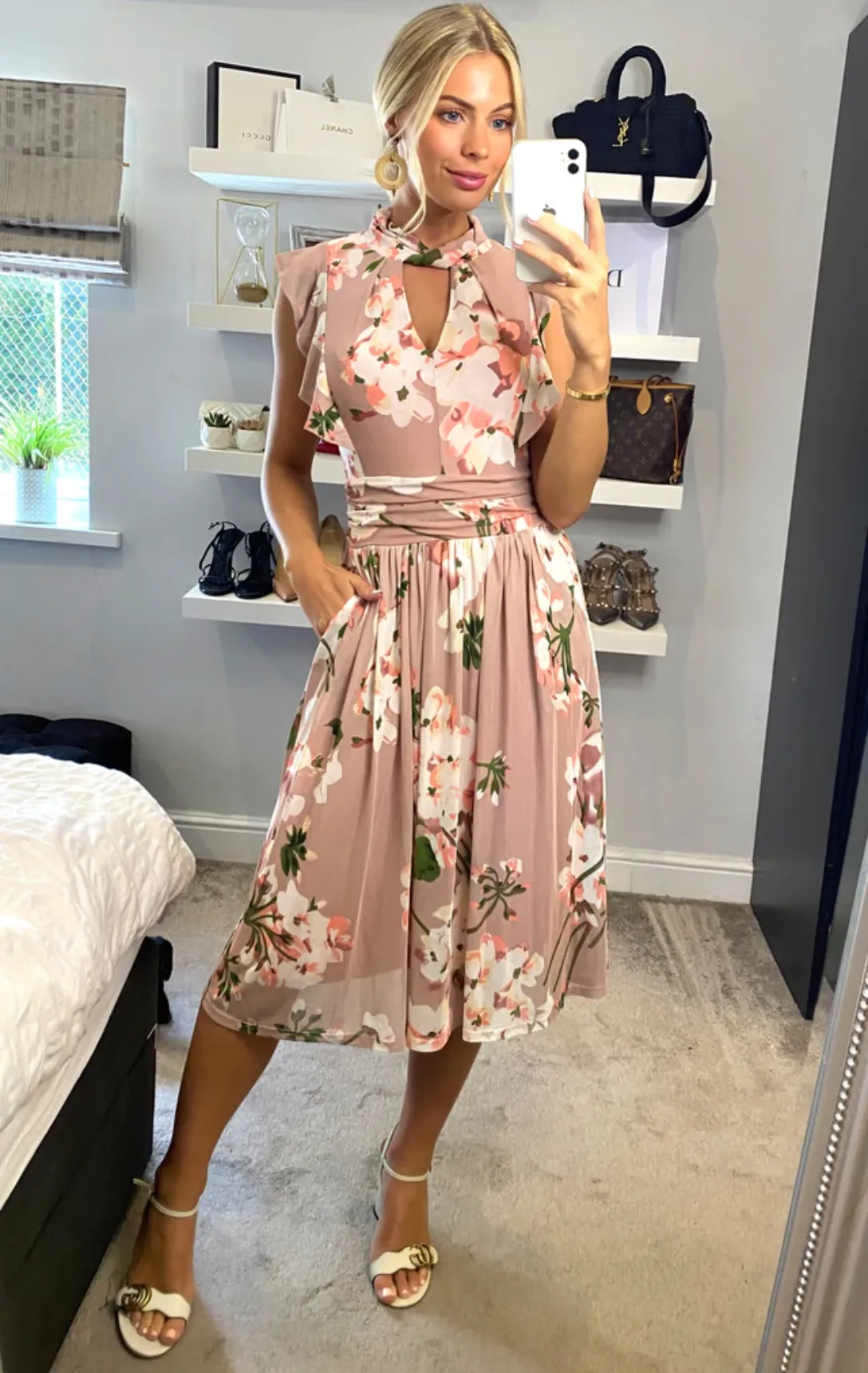 Emily Mesh Dress, Pink Floral