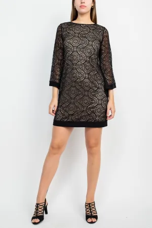 Emma & Michele Round Neck 3/4 Sleeve Bodycon Illusion Knit Dress