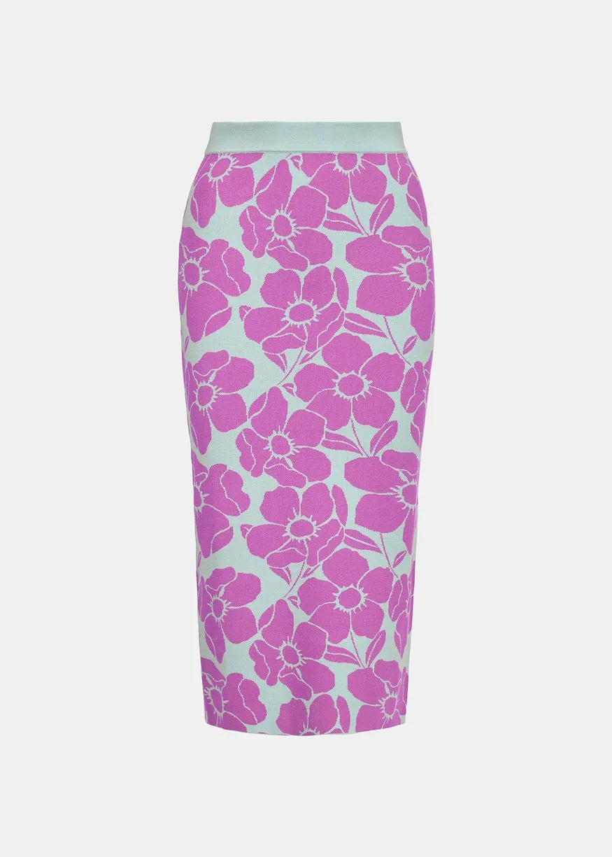 Essentiel Antwerp Diploma light blue and purple floral jacquard-knit midi Skirt